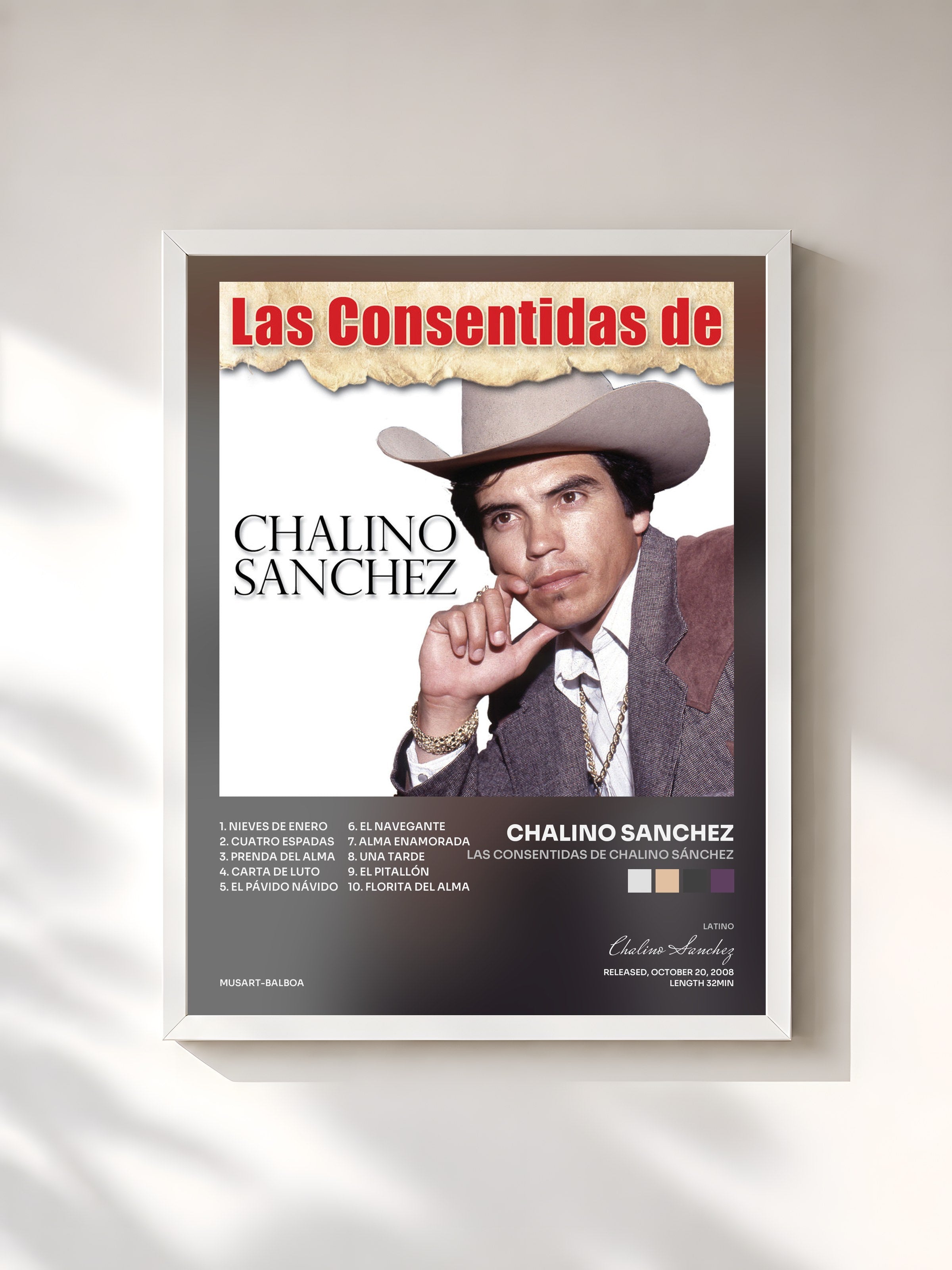#blanc Tableau de l'album Las Consentidas De Chalino Sánchez de Chalino Sanchez, cadre blanc, imprimé et encadré en France