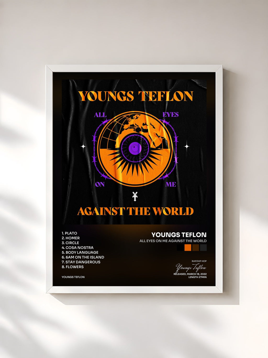 #blanc All Eyes On Me Against The World von Youngs Teflon als gerahmter Kunstdruck, weißer Rahmen, gedruckt und gerahmt in Frankreich