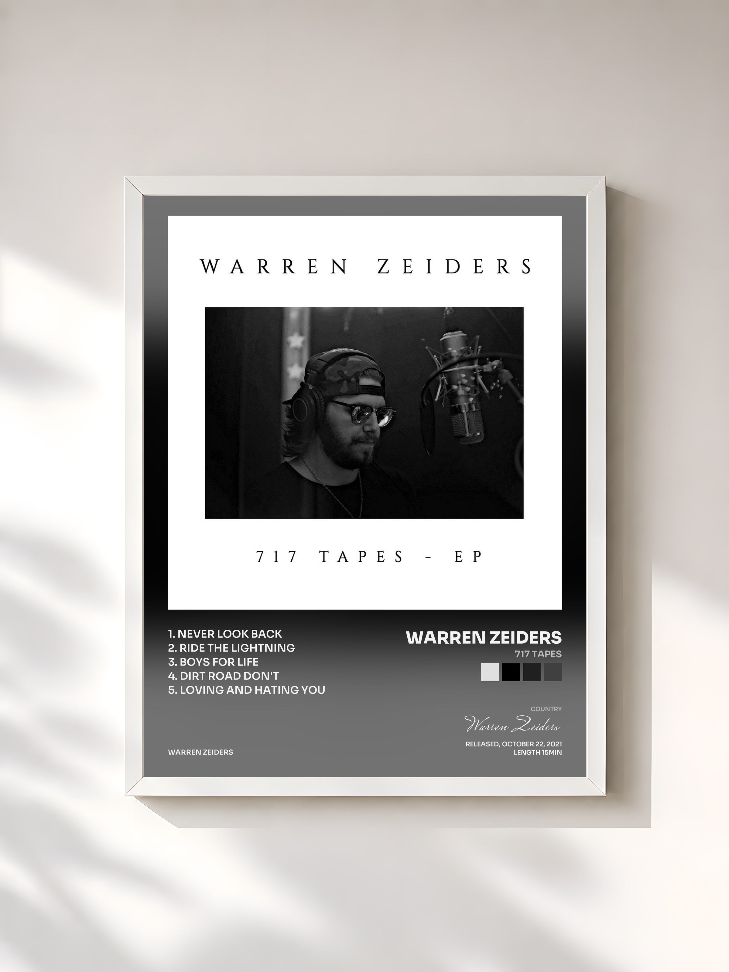 #blanc Tableau de l'album 717 Tapes de Warren Zeiders, cadre blanc, imprimé et encadré en France