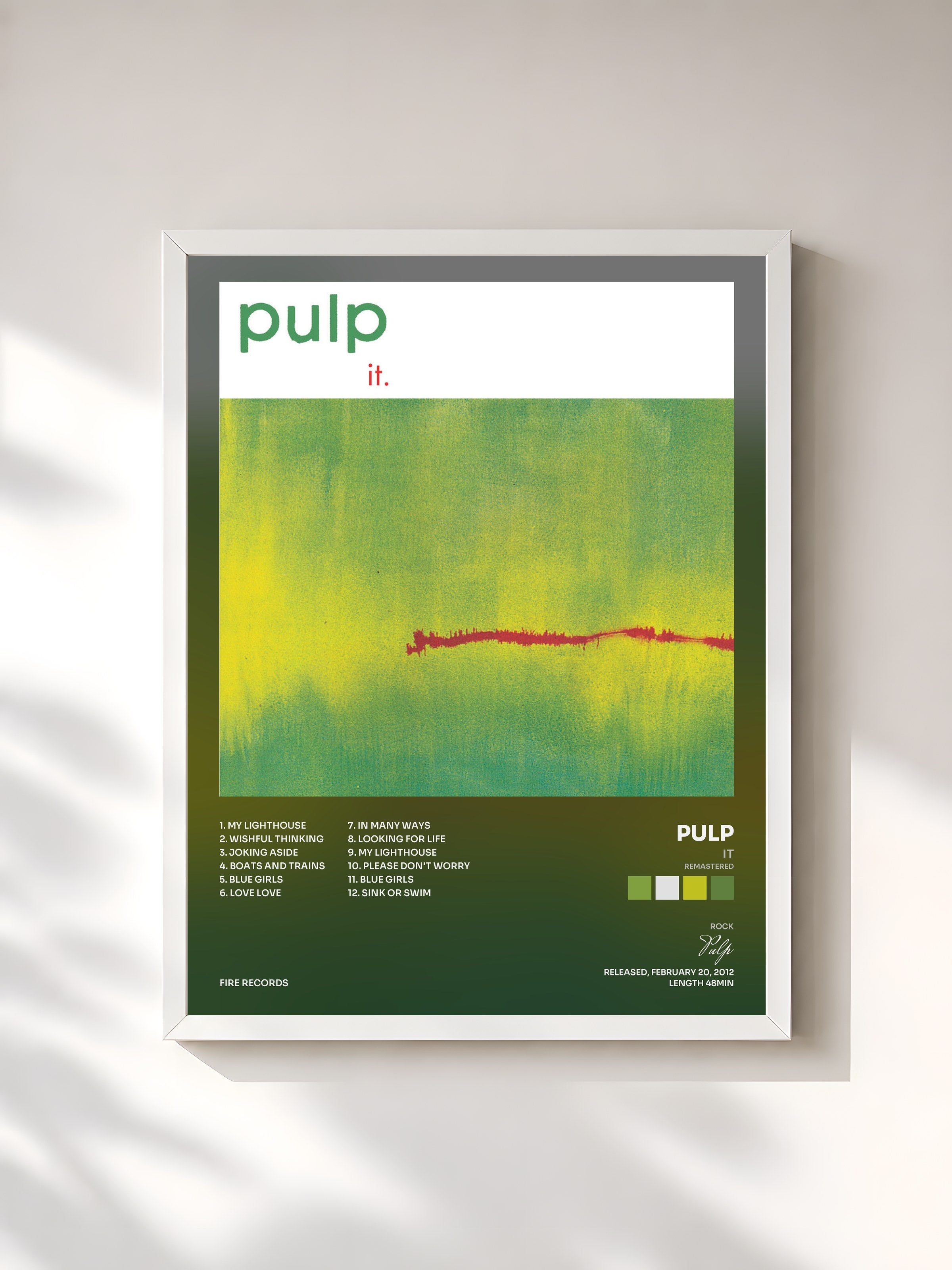 #blanc Tableau de l'album It (Remastered) de Pulp, cadre blanc, imprimé et encadré en France