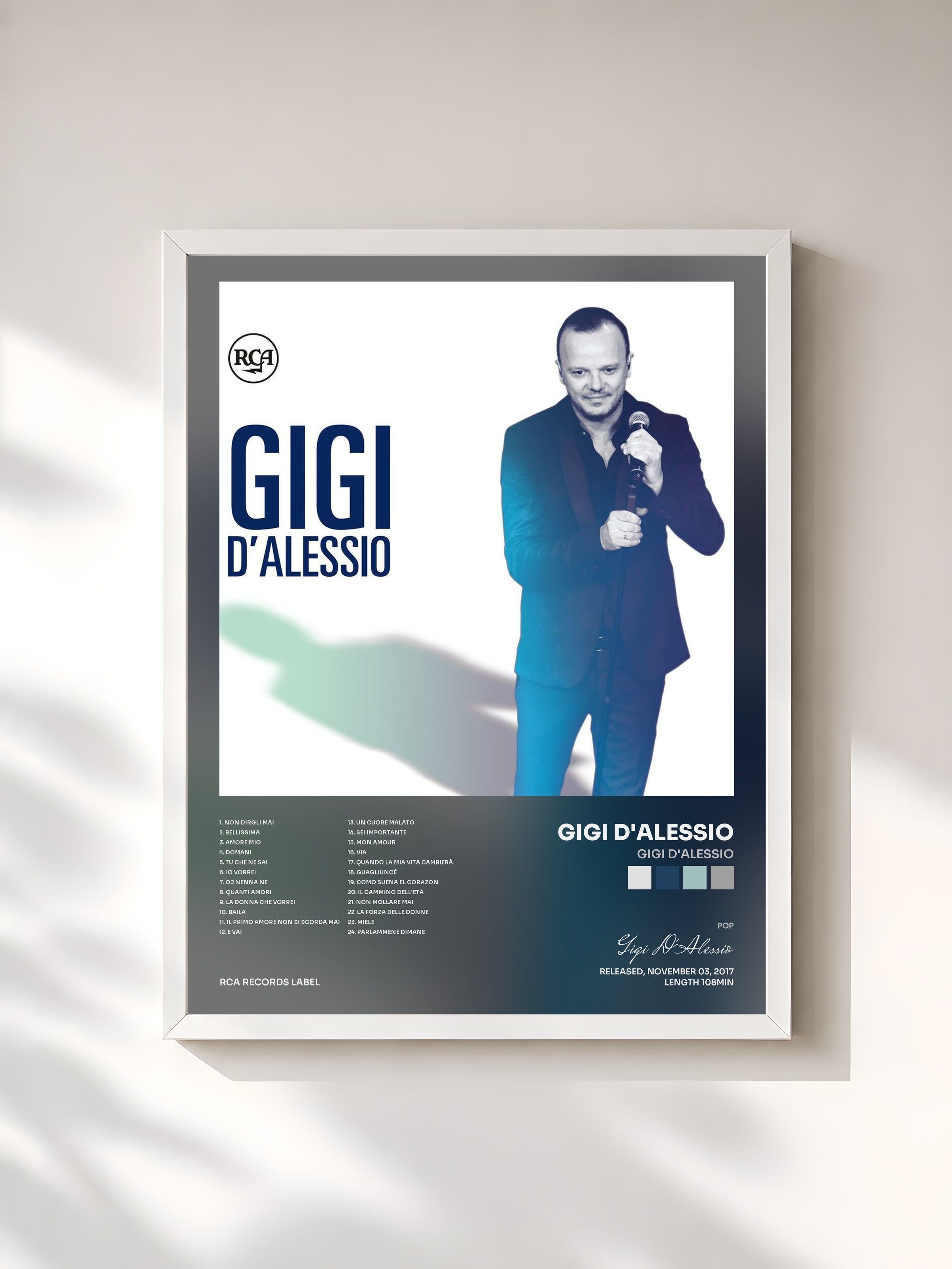 #blanc Tableau de l'album Gigi D'Alessio de Gigi D'Alessio, cadre blanc, imprimé et encadré en France