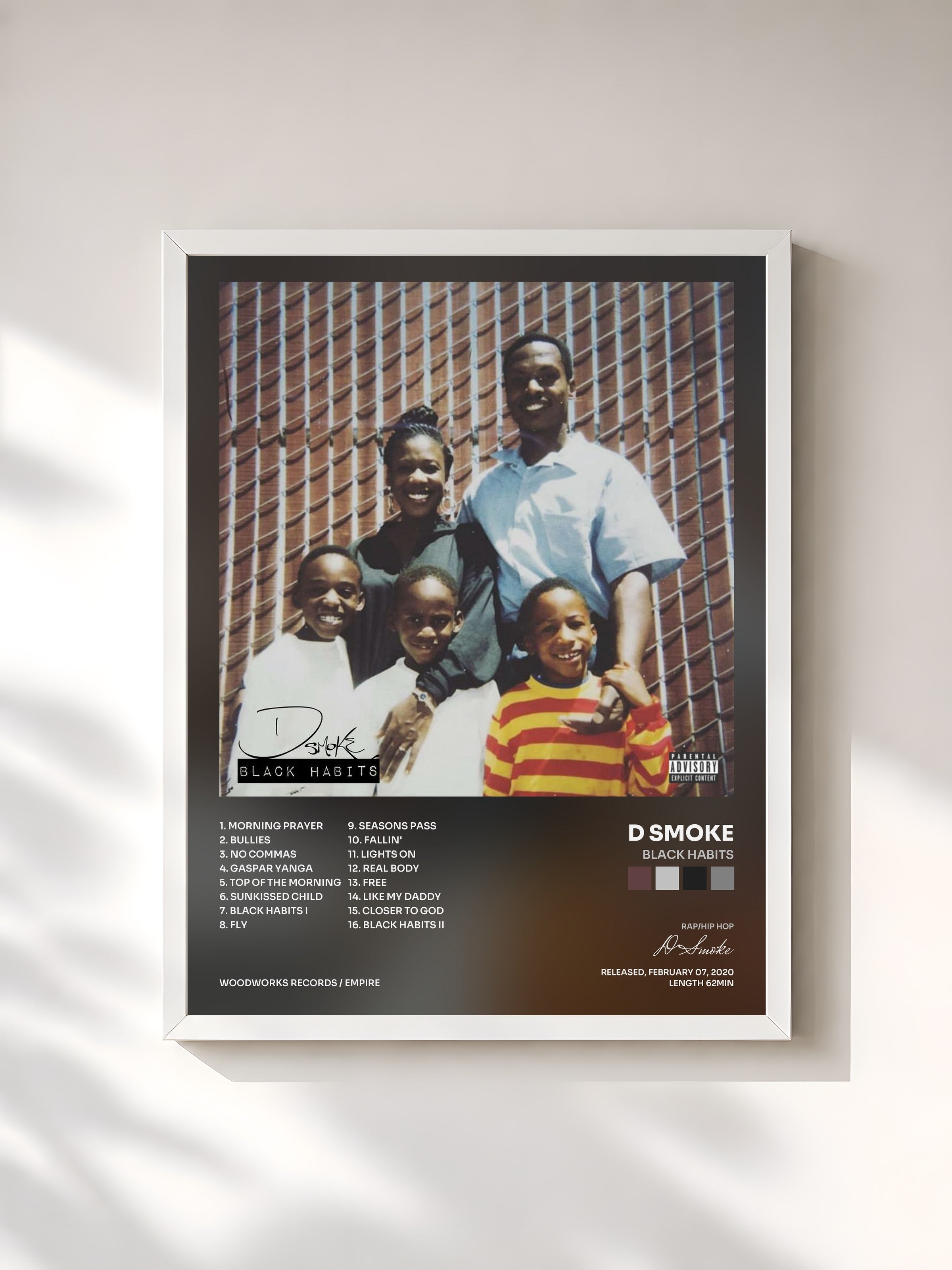 #blanc Tableau de l'album Black Habits de D Smoke, cadre blanc, imprimé et encadré en France