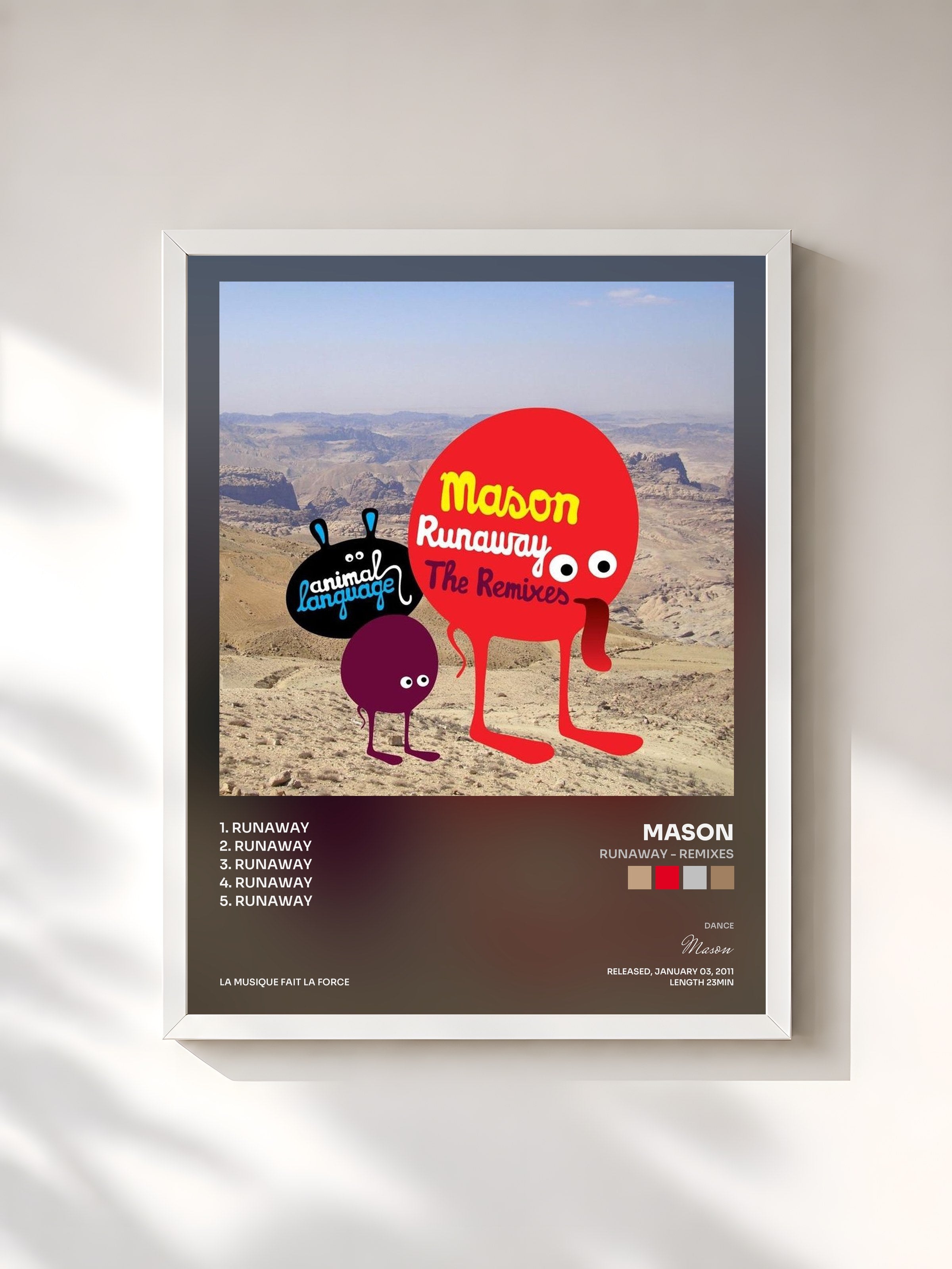 #blanc Tableau de l'album Runaway - Remixes de Mason, cadre blanc, imprimé et encadré en France