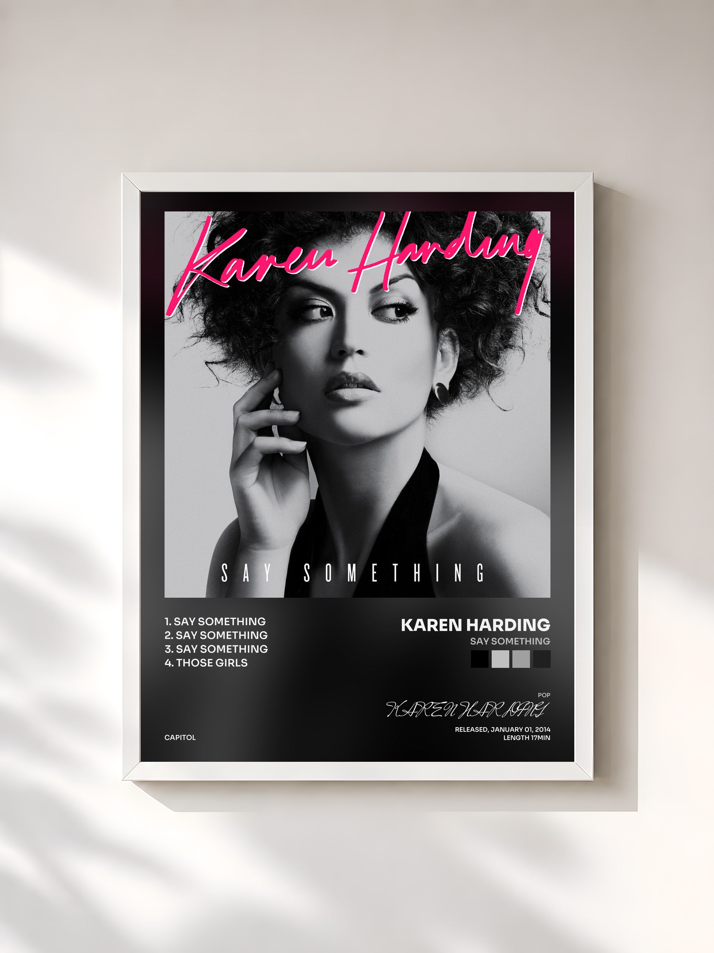 #blanc Tableau de l'album Say Something de KAREN HARDING, cadre blanc, imprimé et encadré en France
