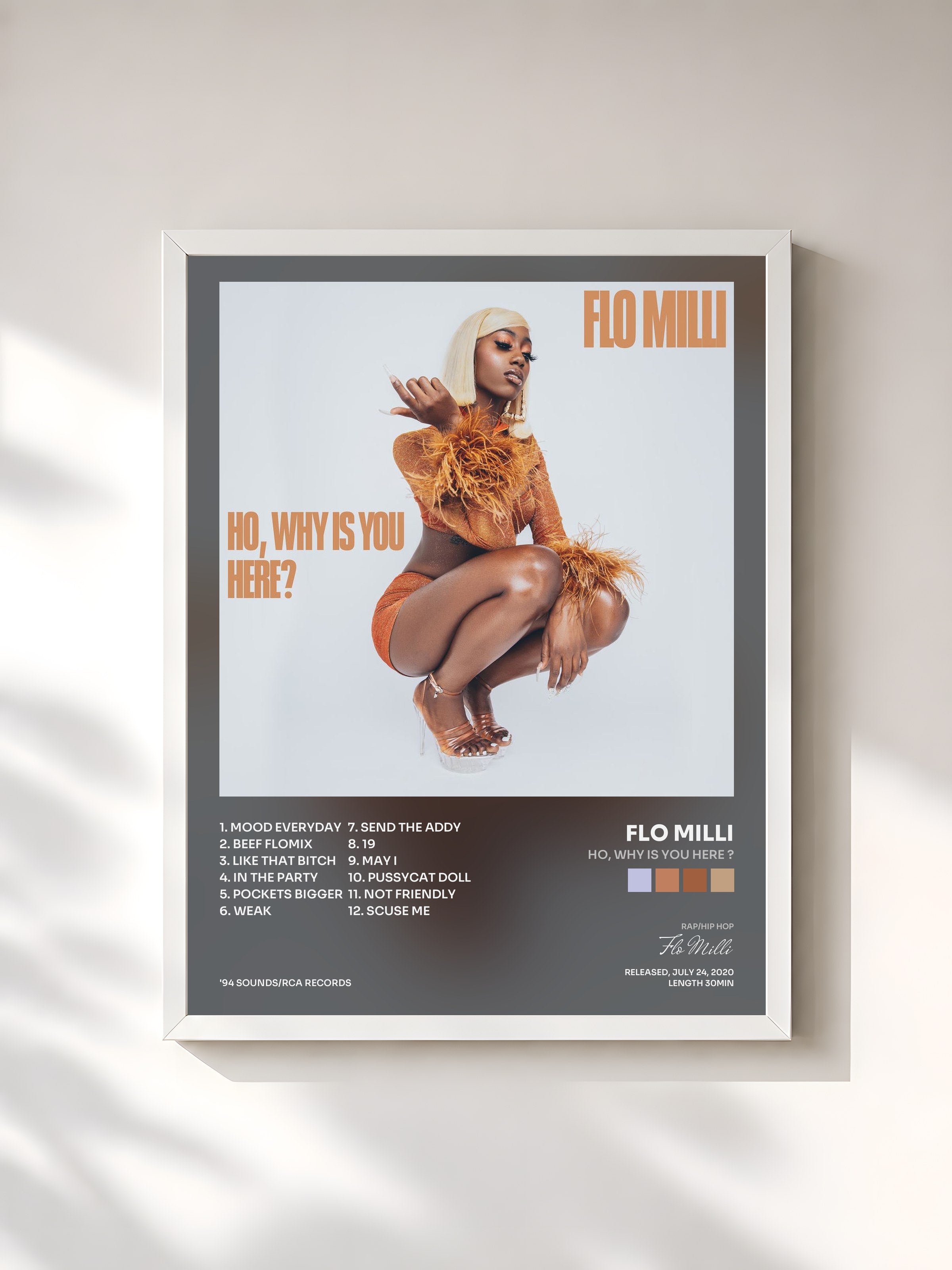 #blanc Tableau de l'album Ho, why is you here ? de Flo Milli, cadre blanc, imprimé et encadré en France