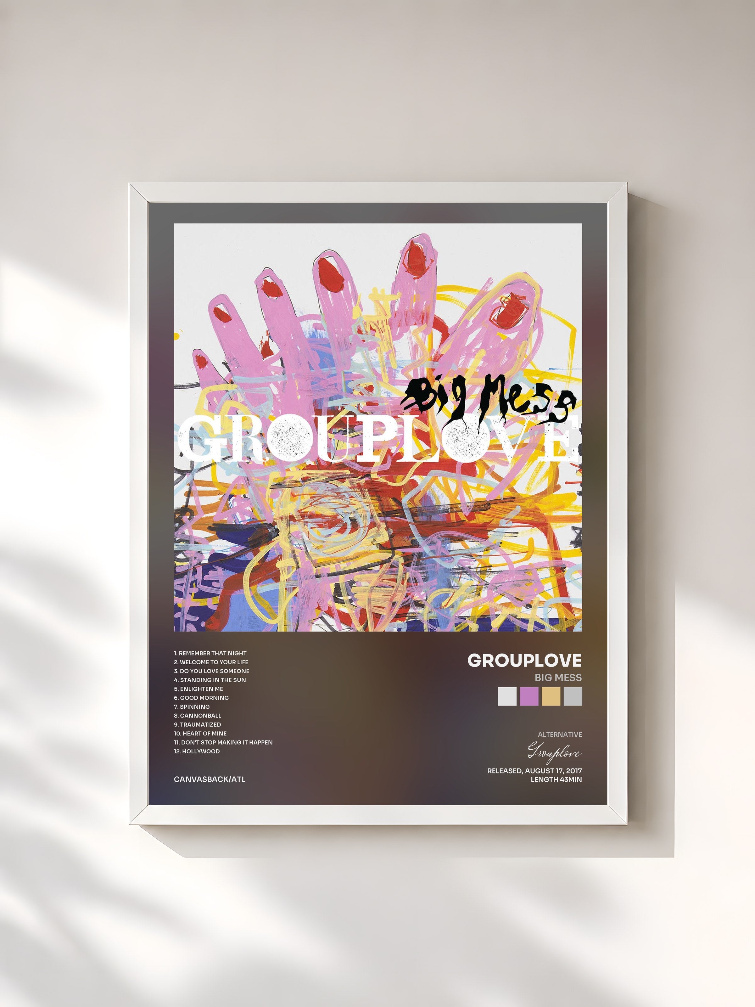 #blanc Tableau de l'album Big Mess de Grouplove, cadre blanc, imprimé et encadré en France