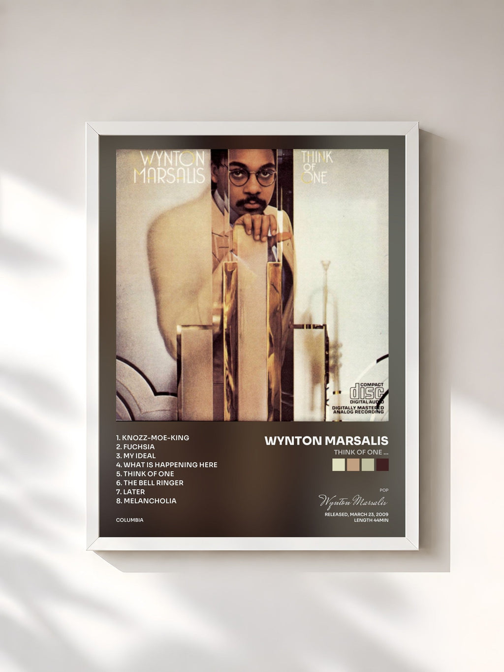 #blanc Tableau de l'album Think Of One ... de Wynton Marsalis, cadre blanc, imprimé et encadré en France