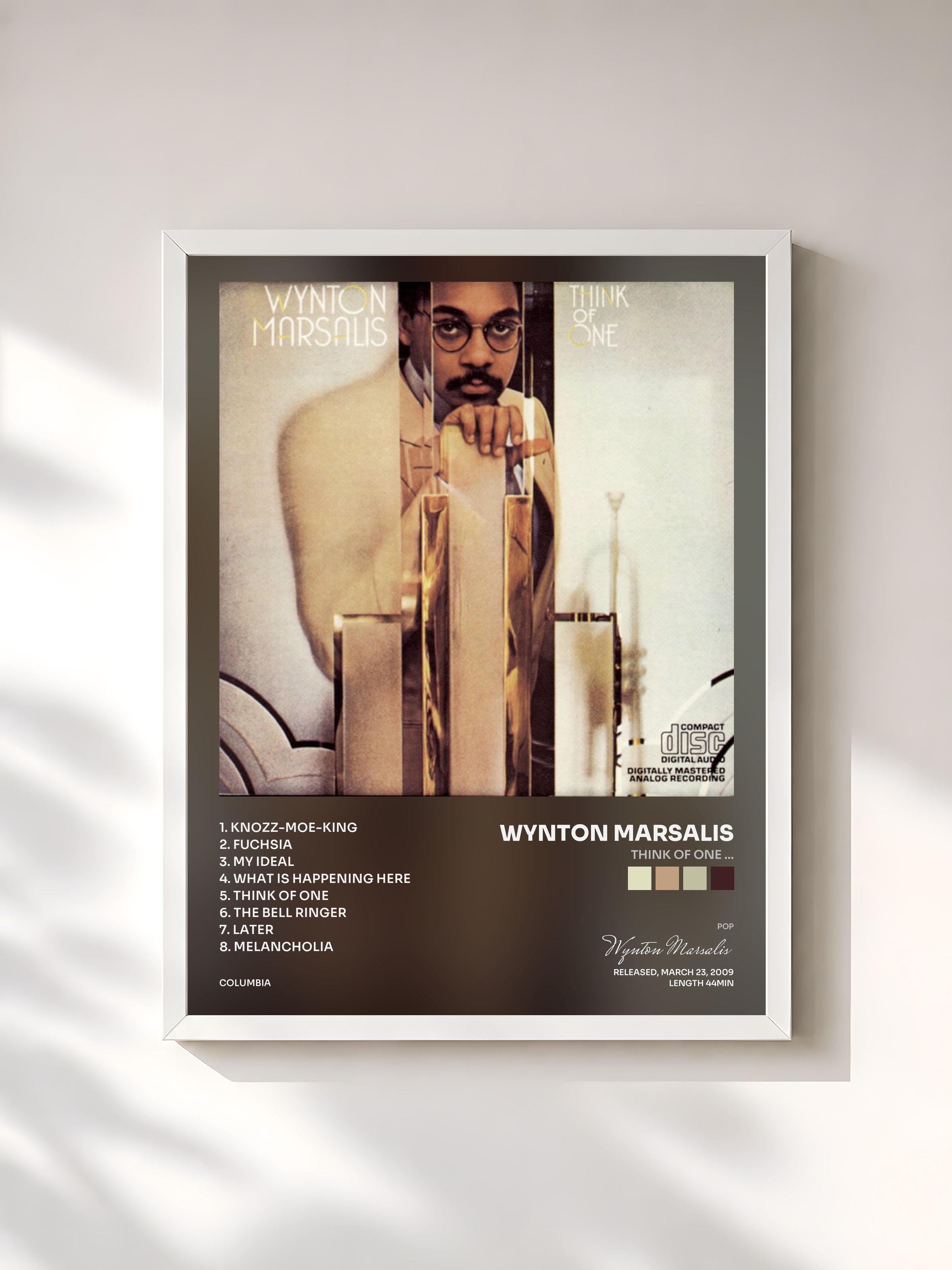 #blanc Tableau de l'album Think Of One ... de Wynton Marsalis, cadre blanc, imprimé et encadré en France