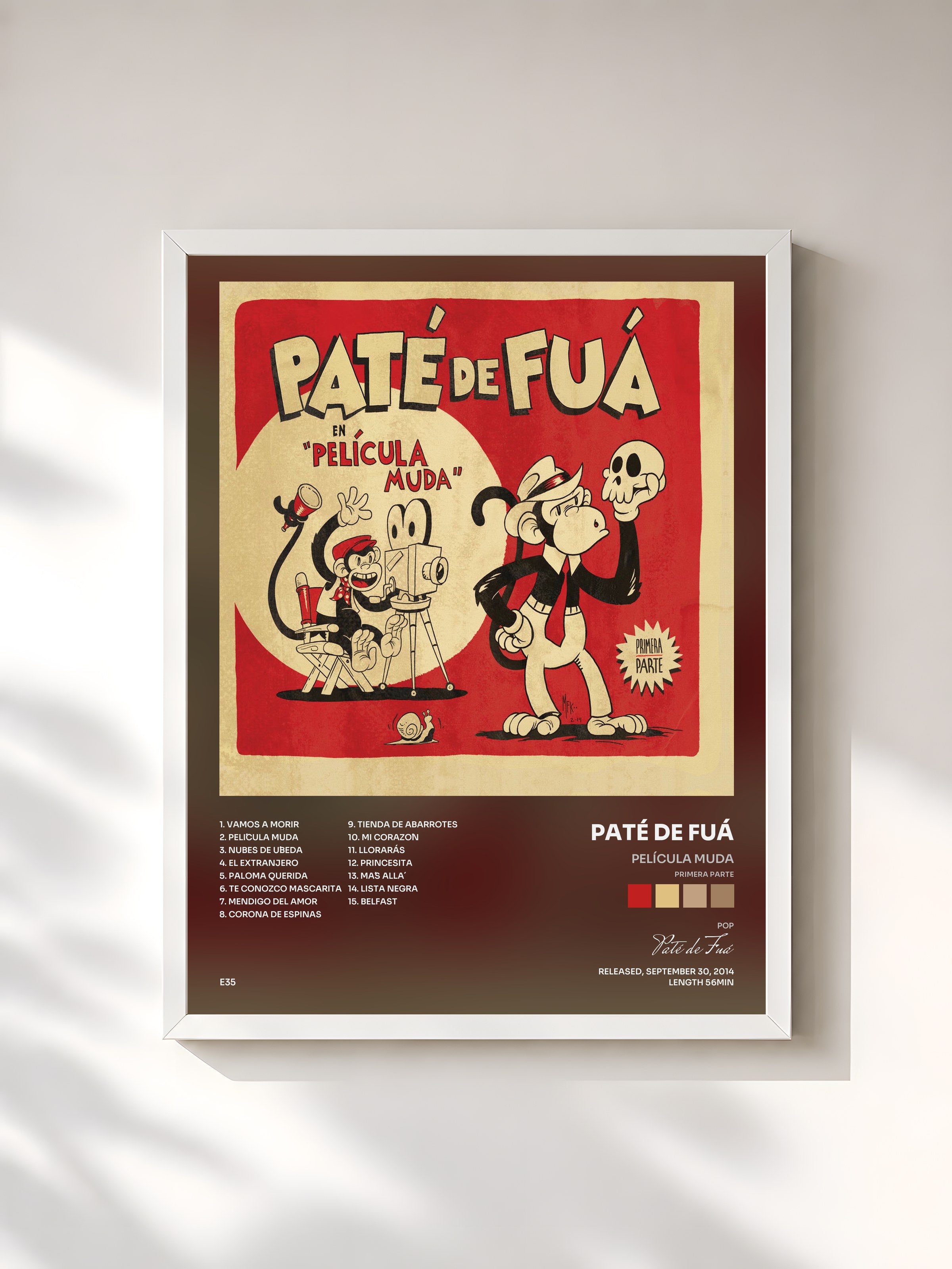 #blanc Tableau de l'album Película Muda (Primera Parte) de Paté de Fuá, cadre blanc, imprimé et encadré en France