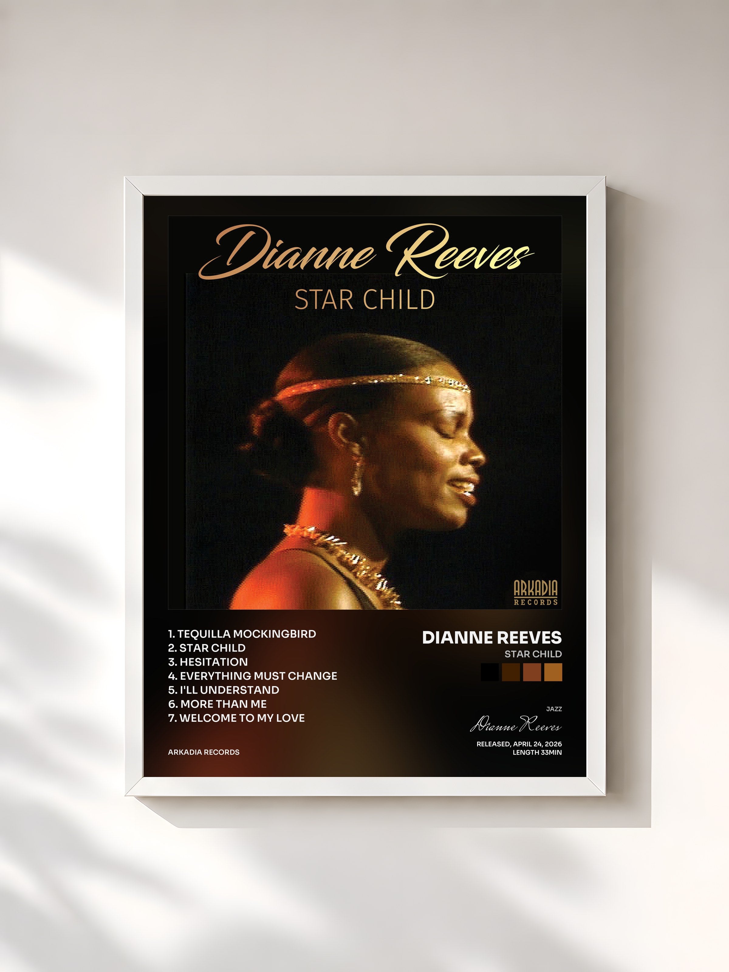 #blanc Tableau de l'album Star Child de Dianne Reeves, cadre blanc, imprimé et encadré en France