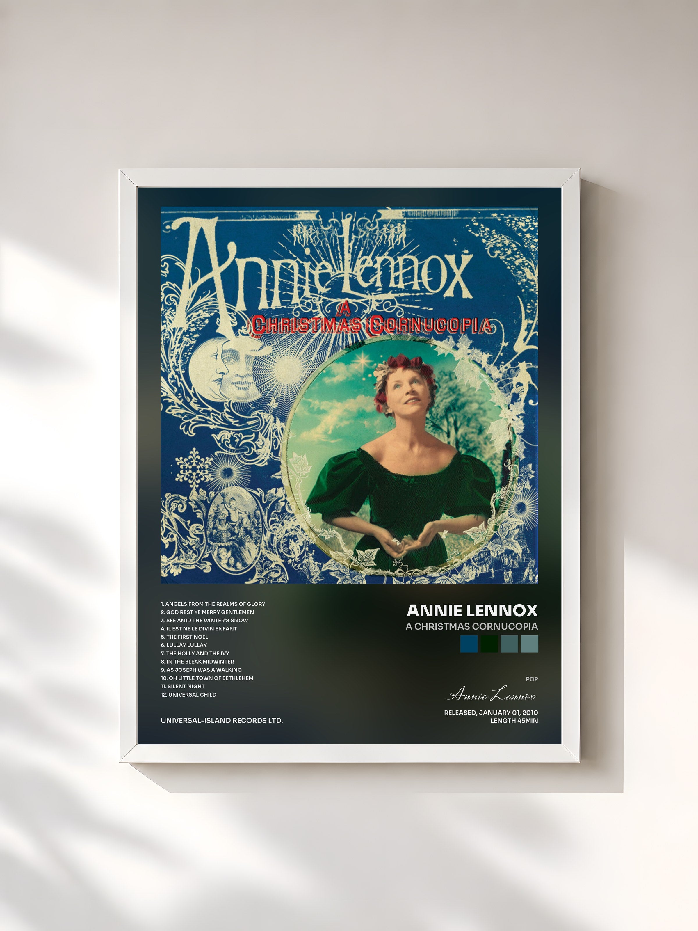 #blanc Tableau de l'album A Christmas Cornucopia de Annie Lennox, cadre blanc, imprimé et encadré en France