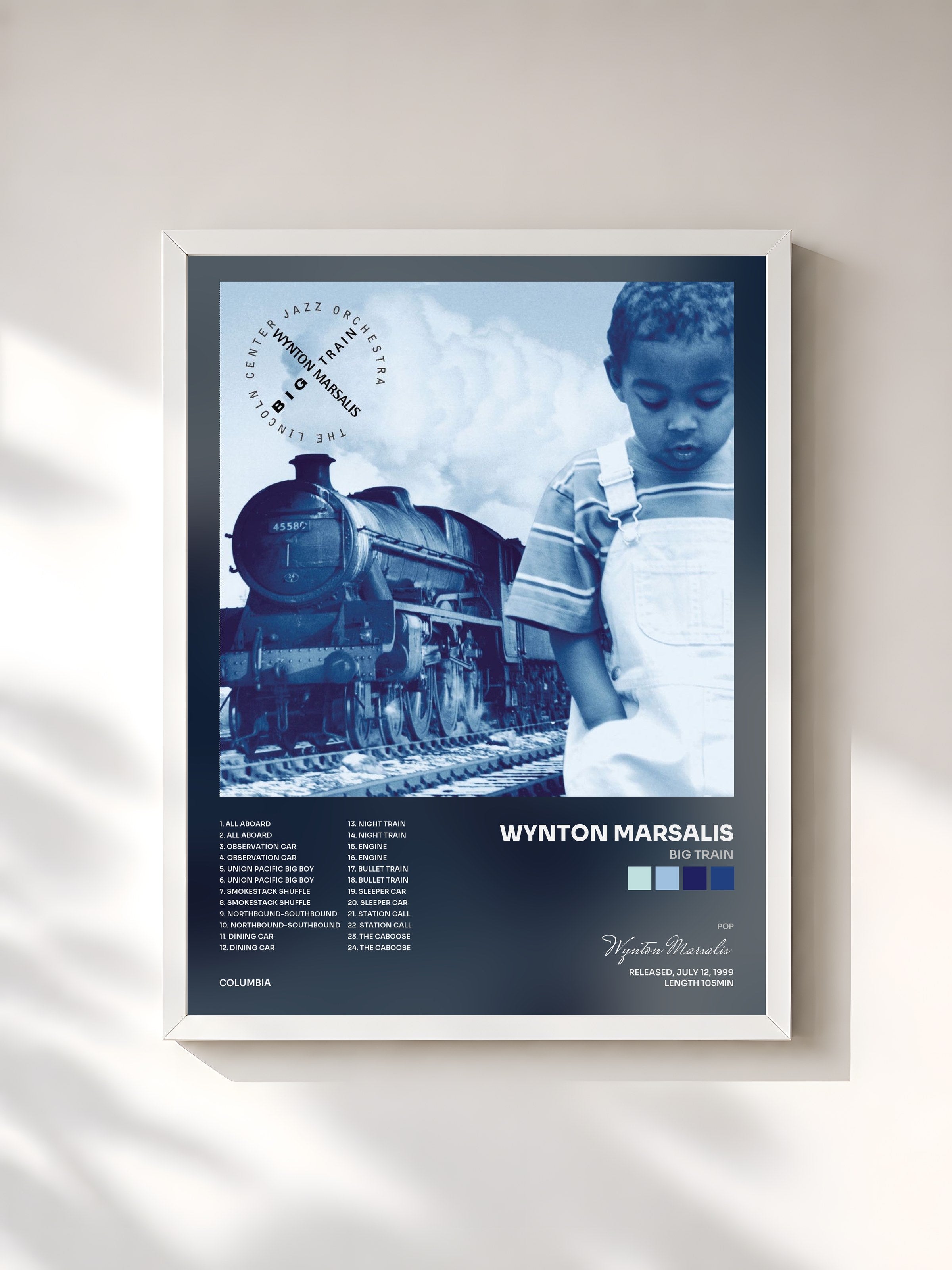 #blanc Tableau de l'album Big Train de Wynton Marsalis, cadre blanc, imprimé et encadré en France