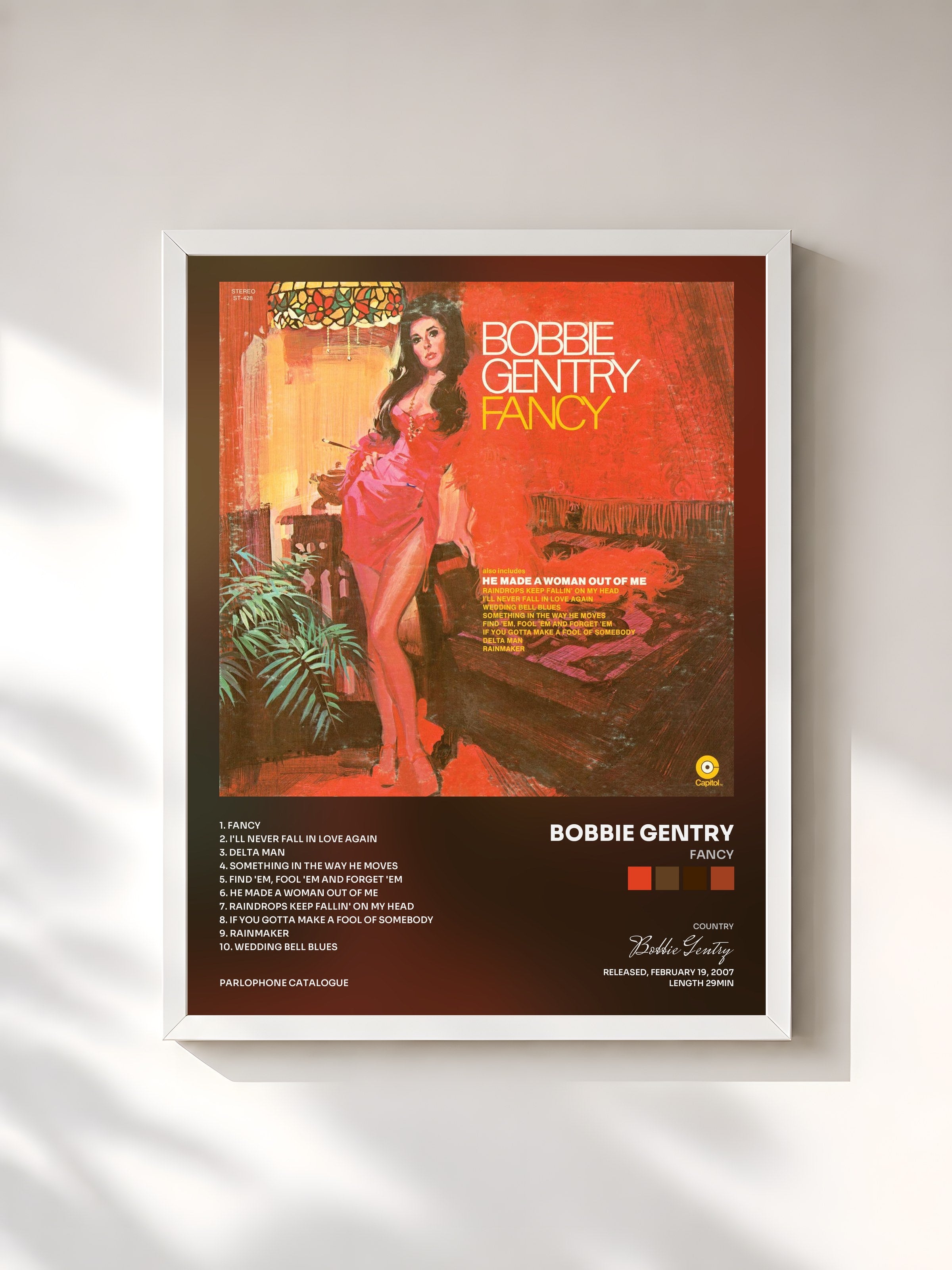 #blanc Tableau de l'album Fancy de Bobbie Gentry, cadre blanc, imprimé et encadré en France