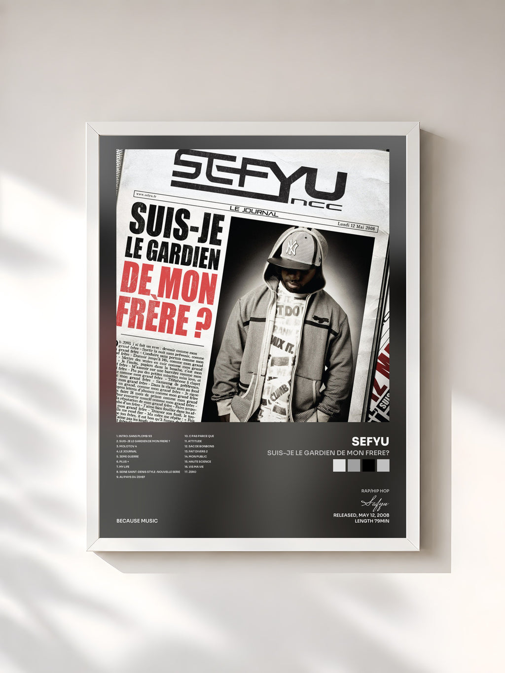 #blanc Tableau de l'album Suis-Je Le Gardien de Mon Frere? de Sefyu, cadre blanc, imprimé et encadré en France