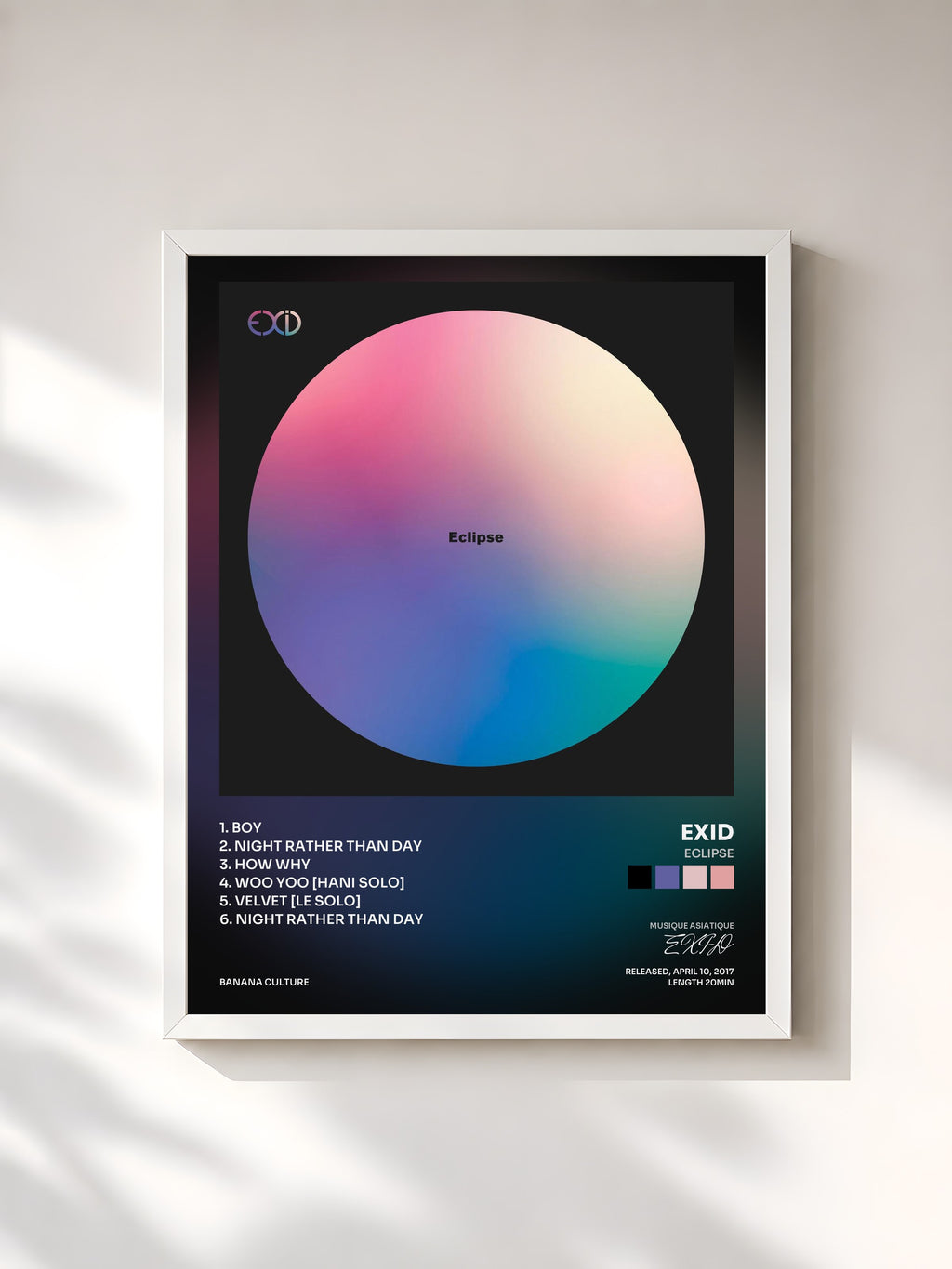 #blanc Tableau de l'album Eclipse de EXID, cadre blanc, imprimé et encadré en France