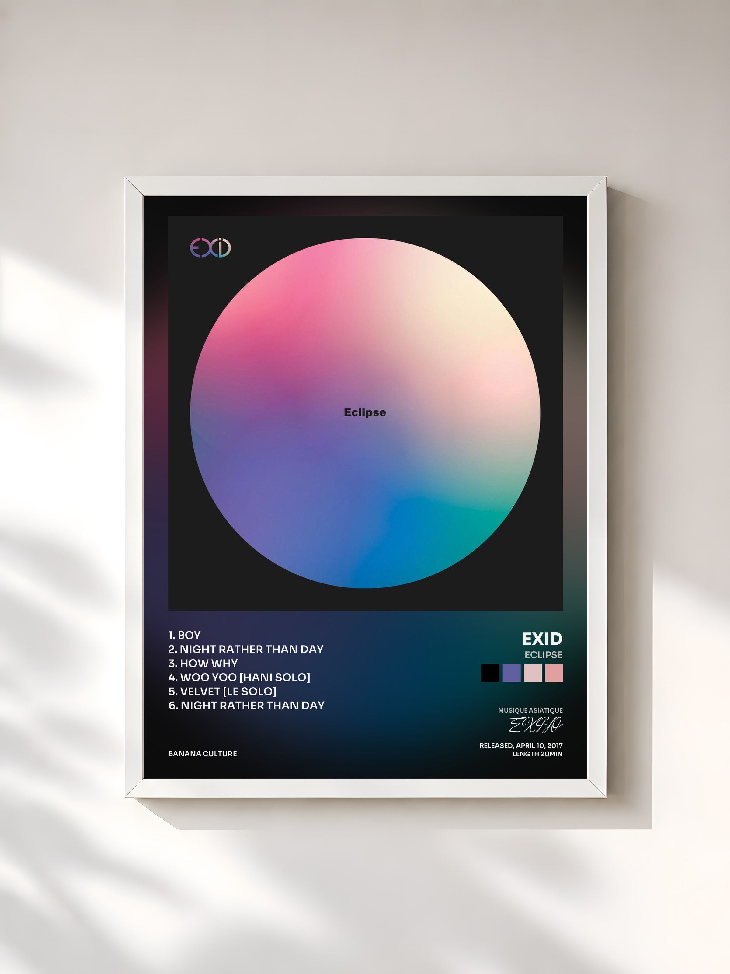 #blanc Tableau de l'album Eclipse de EXID, cadre blanc, imprimé et encadré en France
