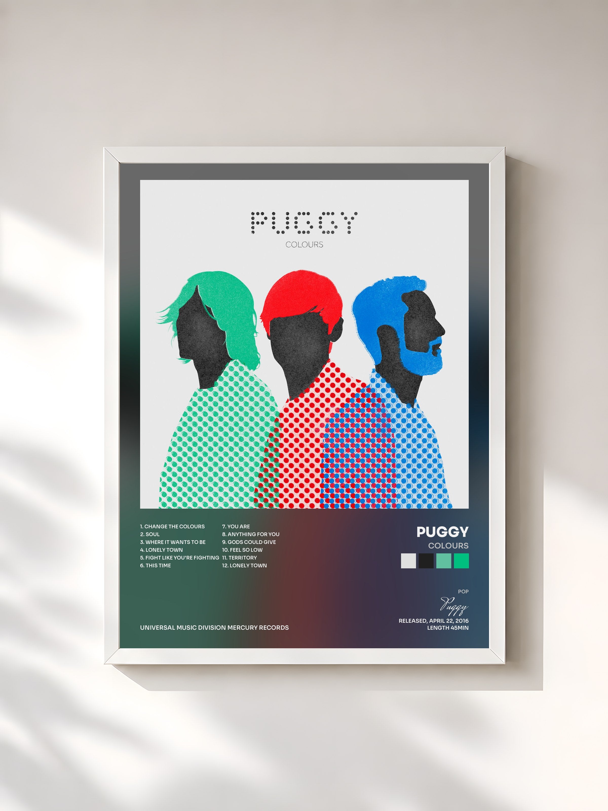 #blanc Tableau de l'album Colours de Puggy, cadre blanc, imprimé et encadré en France