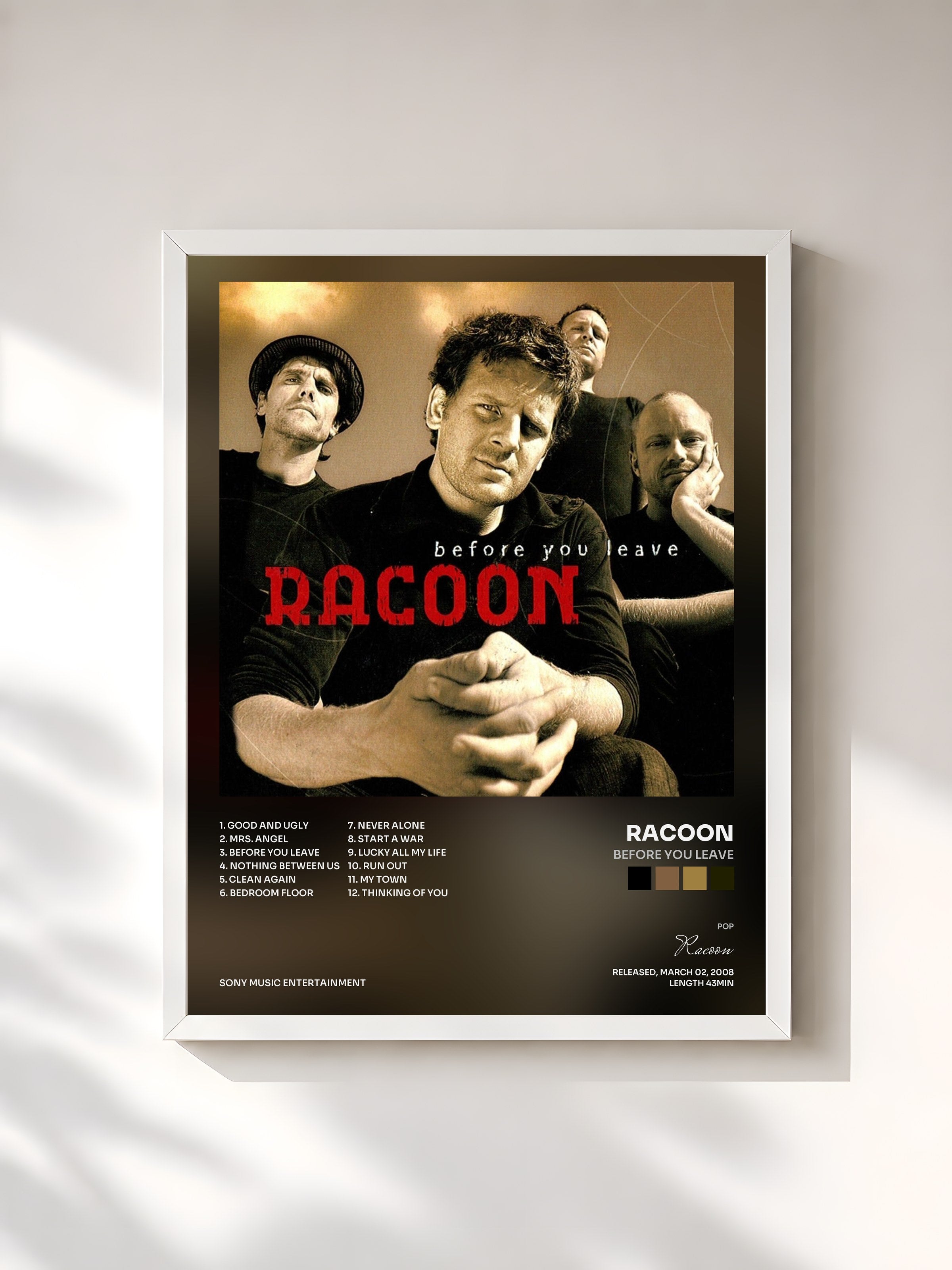 #blanc Tableau de l'album Before You Leave de Racoon, cadre blanc, imprimé et encadré en France