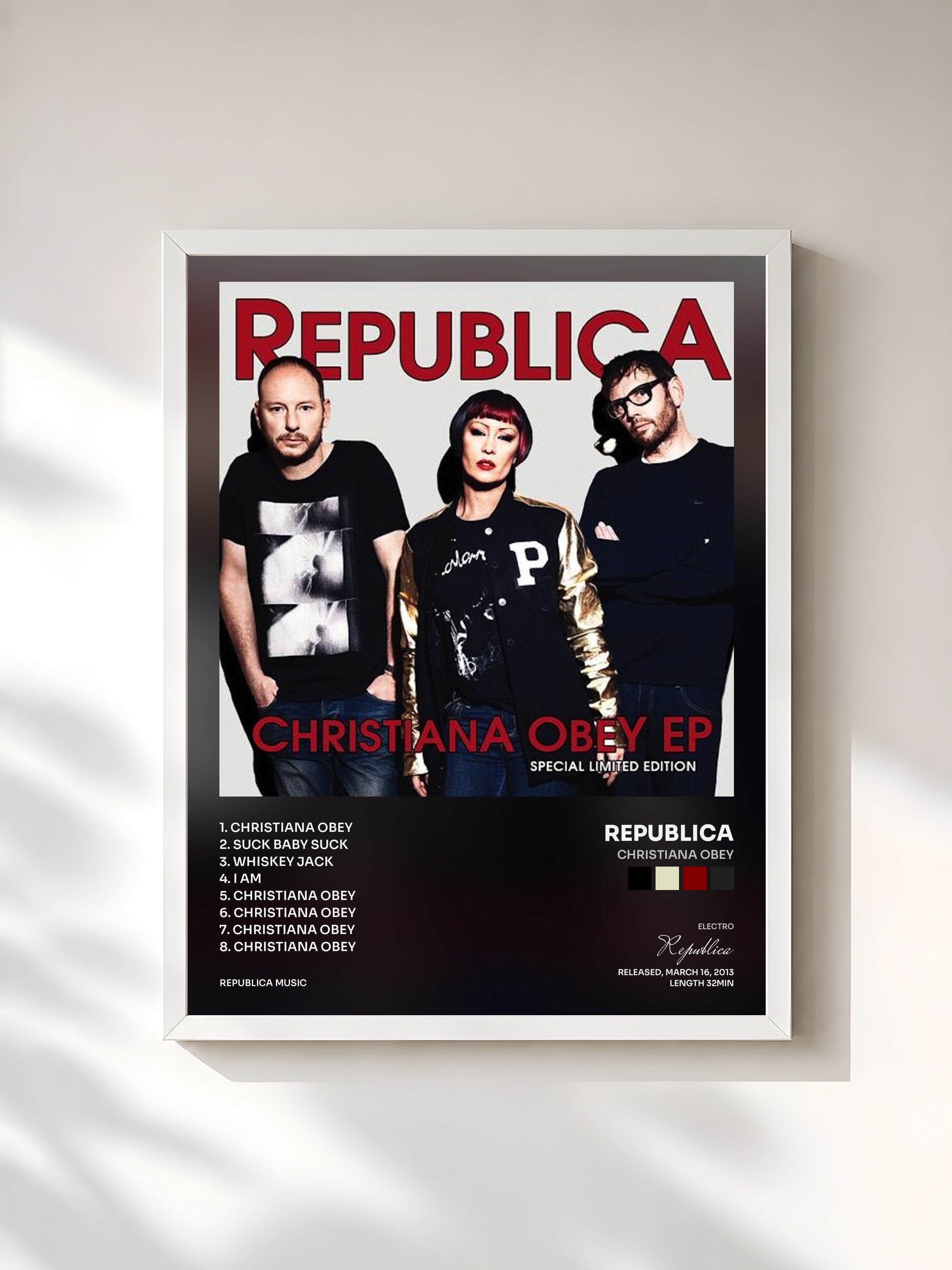 #blanc Tableau de l'album Christiana Obey de Republica, cadre blanc, imprimé et encadré en France