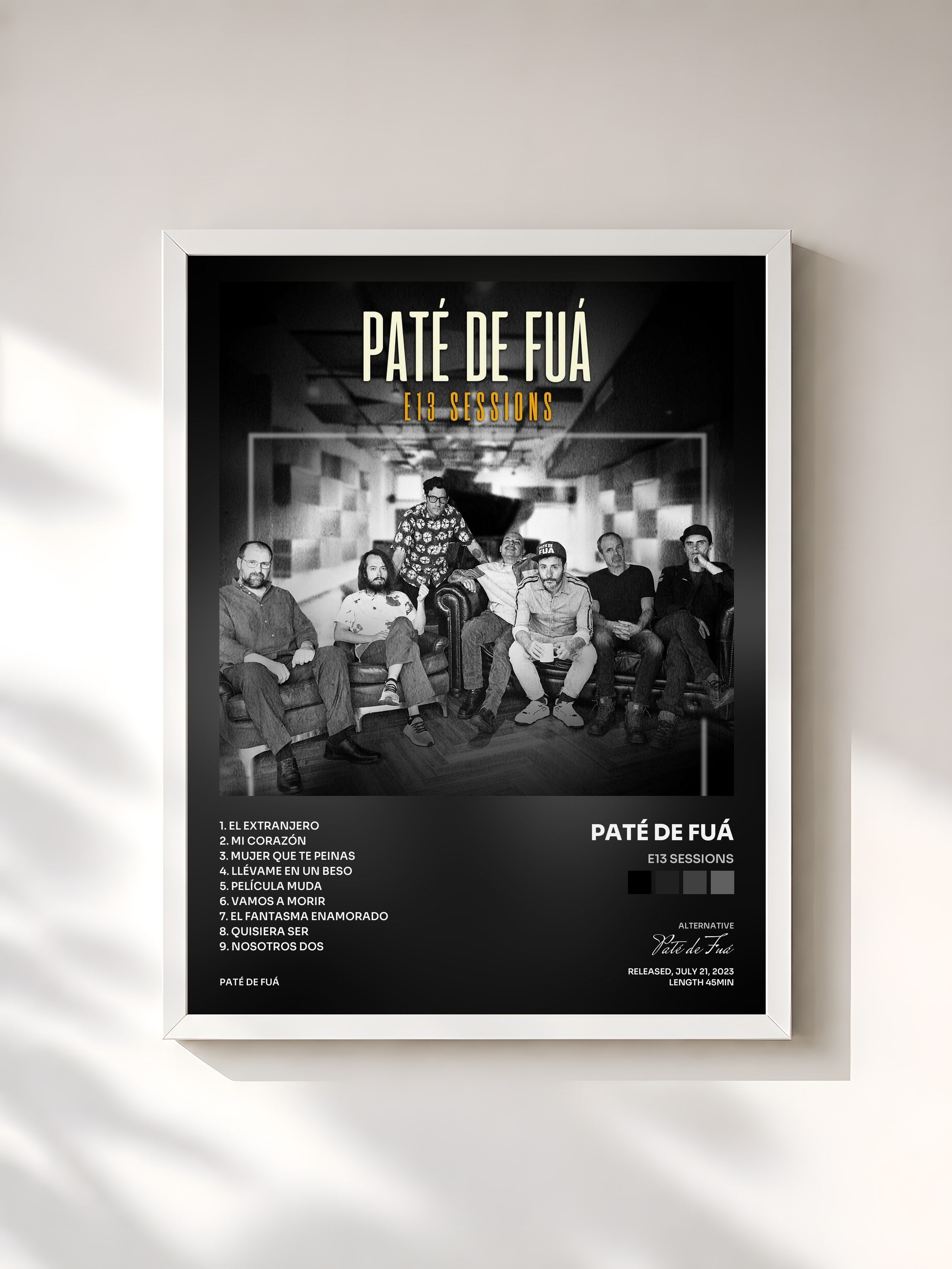 #blanc Tableau de l'album E13 Sessions de Paté de Fuá, cadre blanc, imprimé et encadré en France
