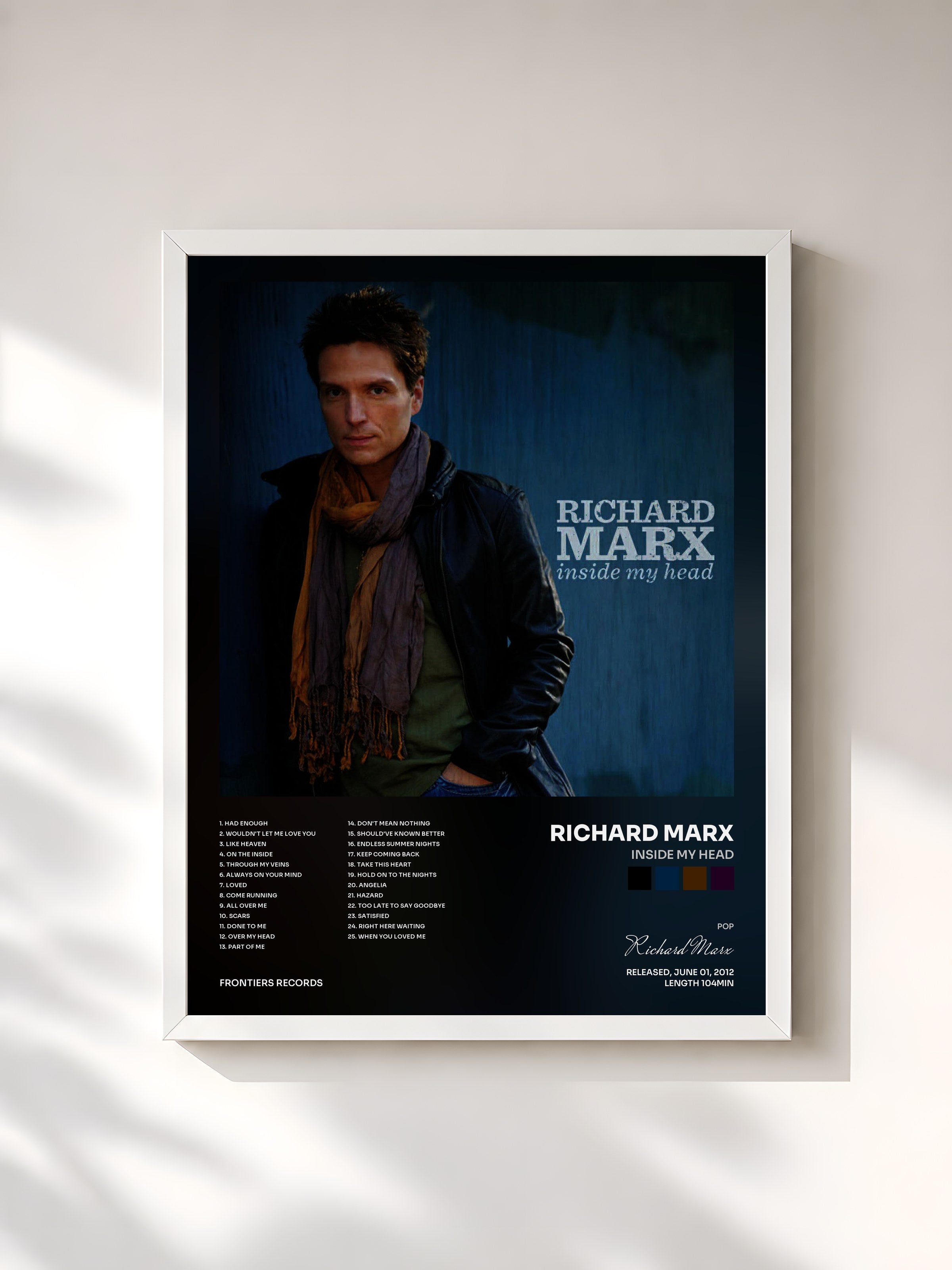 #blanc Tableau de l'album Inside My Head de Richard Marx, cadre blanc, imprimé et encadré en France