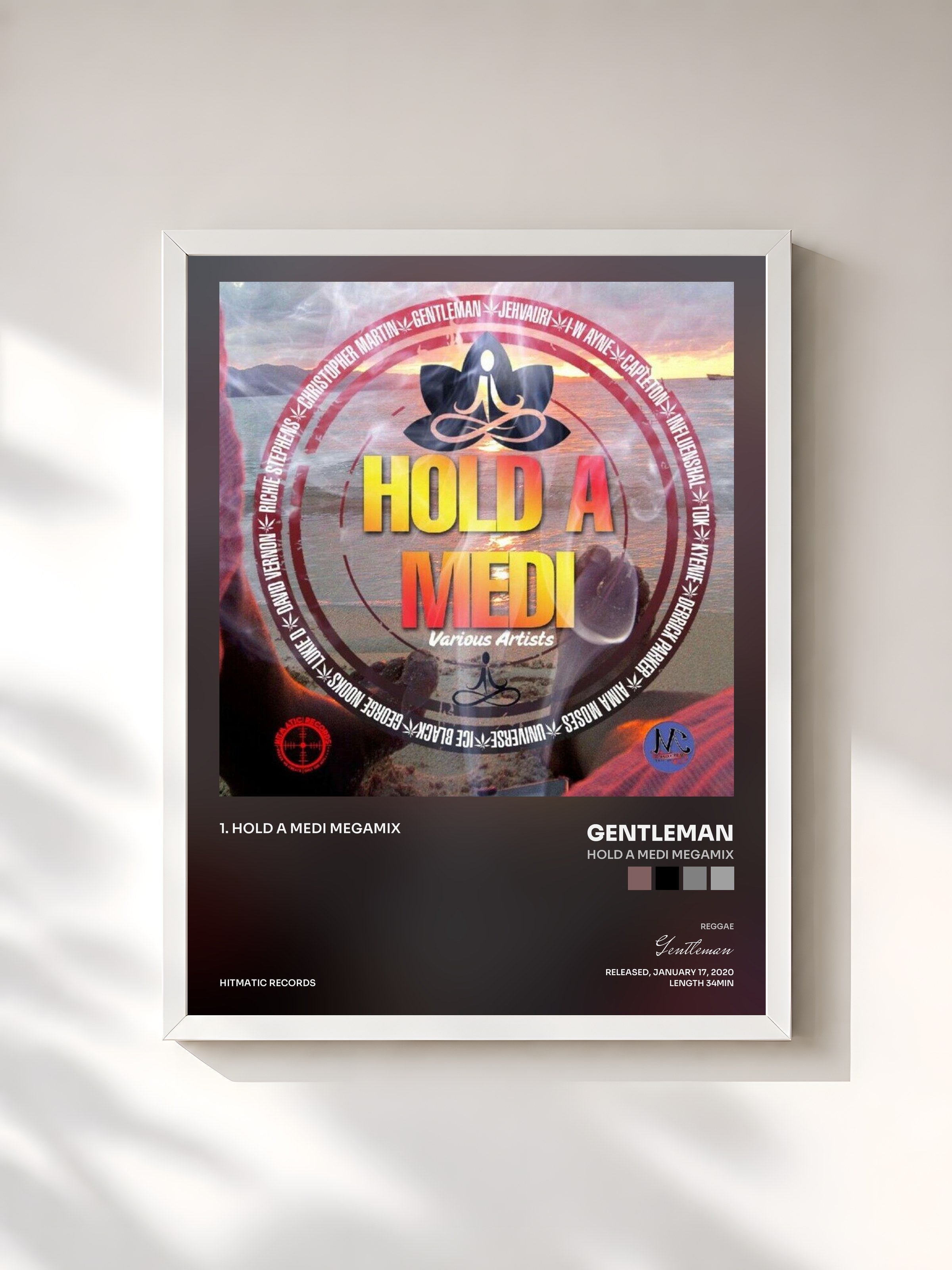 #blanc Tableau de l'album Hold a Medi Megamix de Gentleman, cadre blanc, imprimé et encadré en France