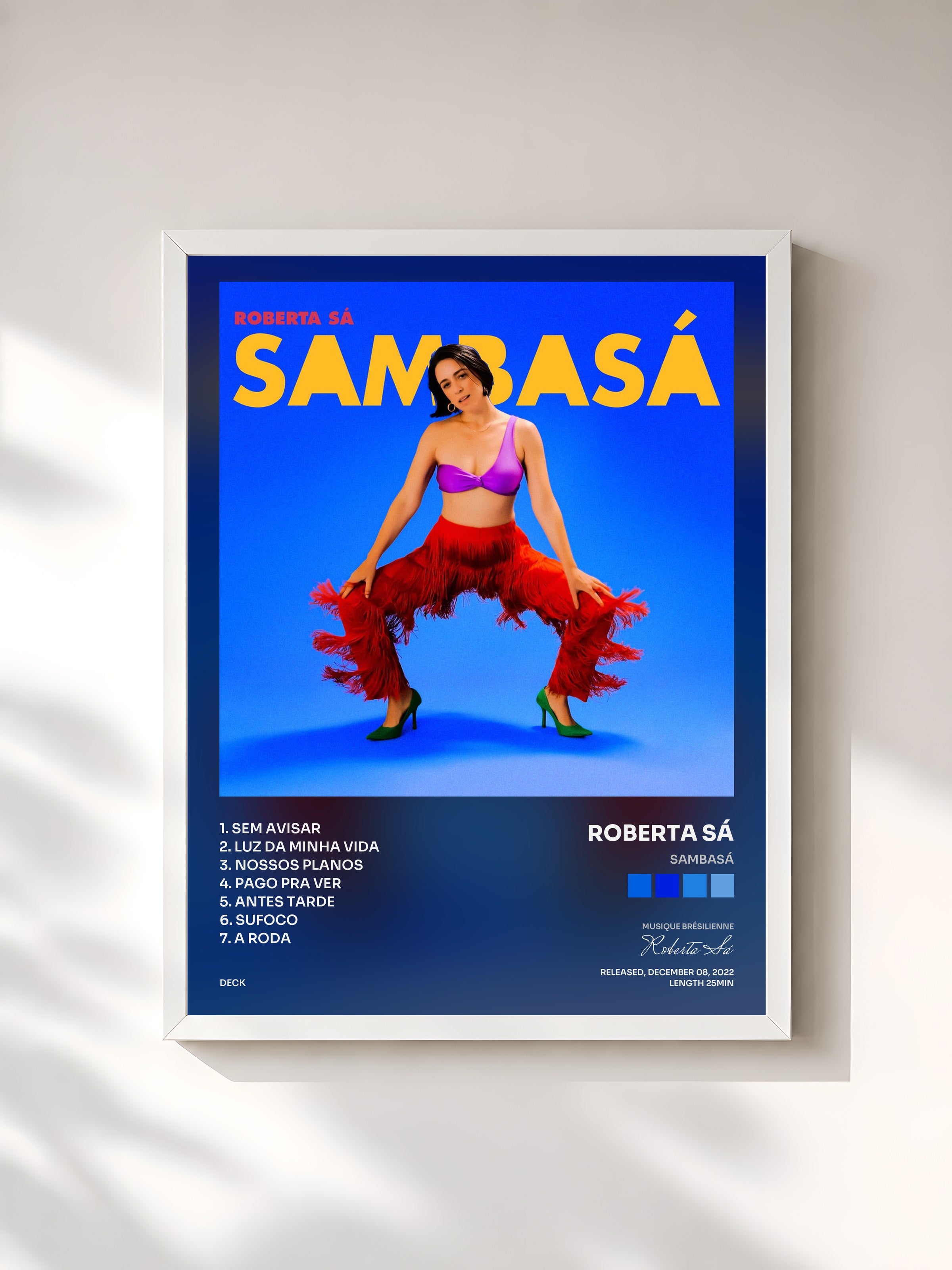 #blanc Tableau de l'album Sambasá de Roberta Sá, cadre blanc, imprimé et encadré en France