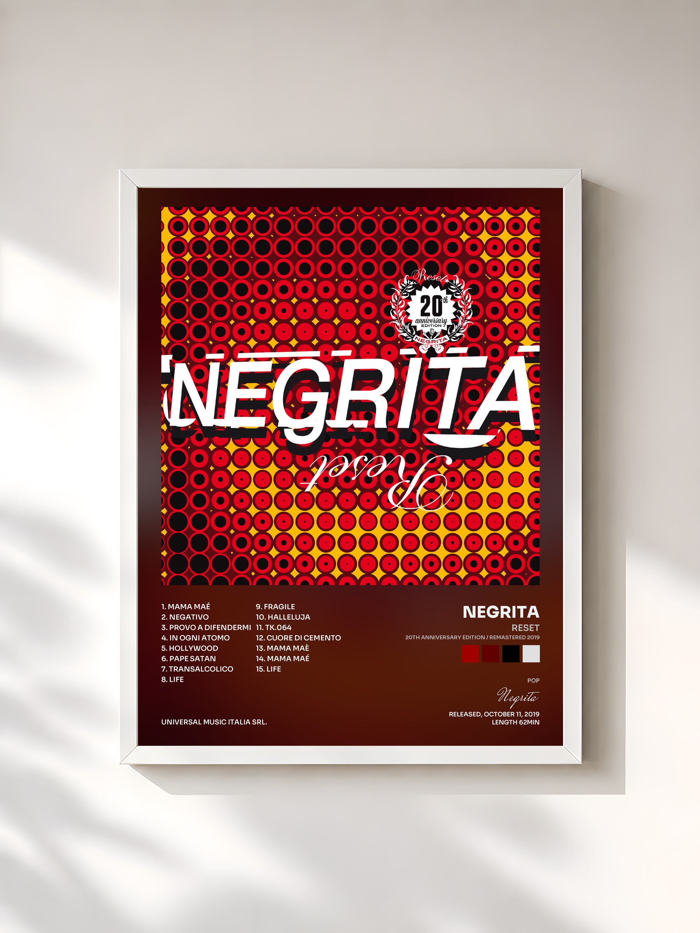 #blanc Tableau de l'album Reset (20th Anniversary Edition / Remastered 2019) de Negrita, cadre blanc, imprimé et encadré en France
