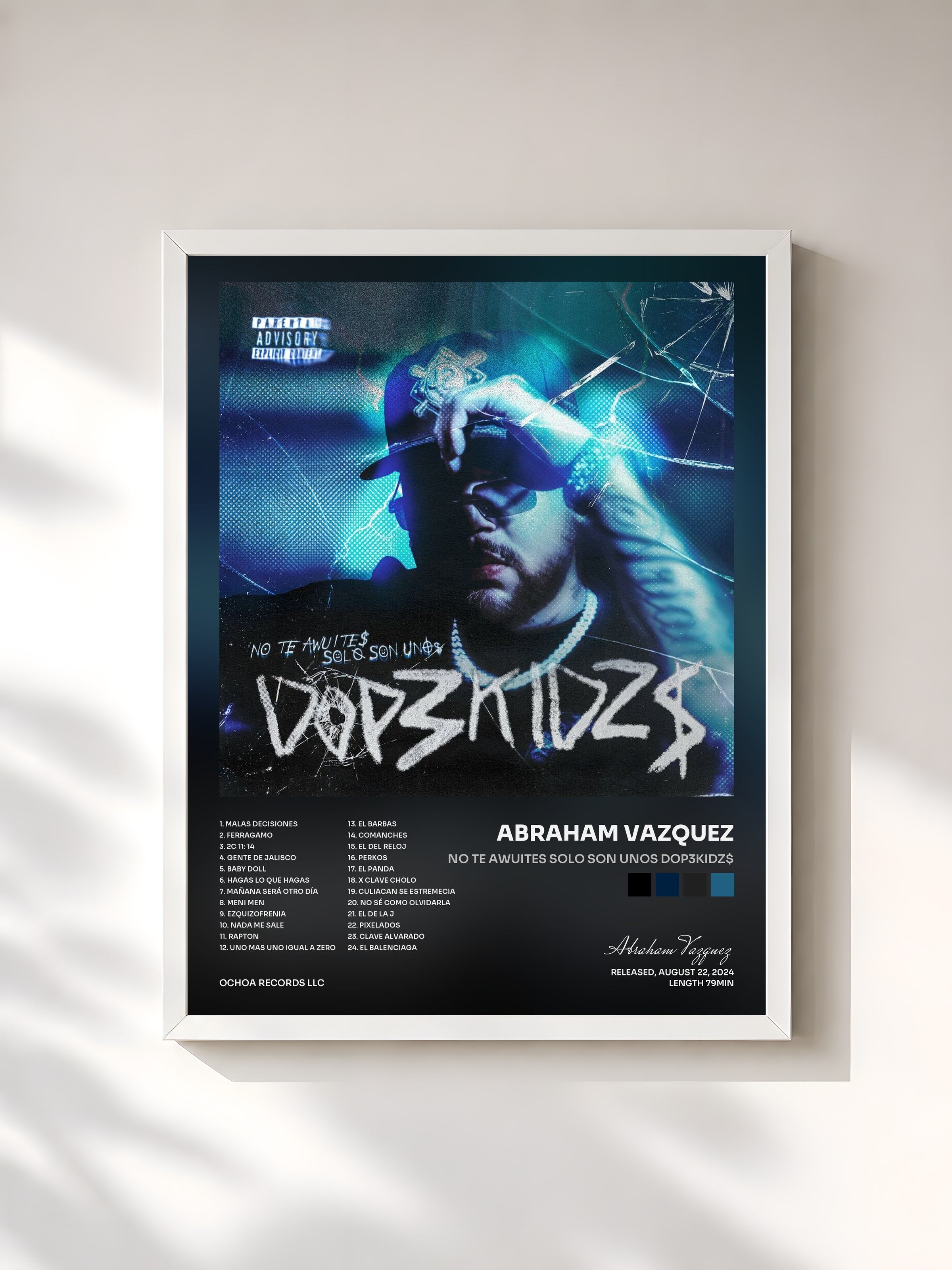 #blanc Tableau de l'album No Te Awuites Solo Son Unos Dop3kidz$ de Abraham Vazquez, cadre blanc, imprimé et encadré en France