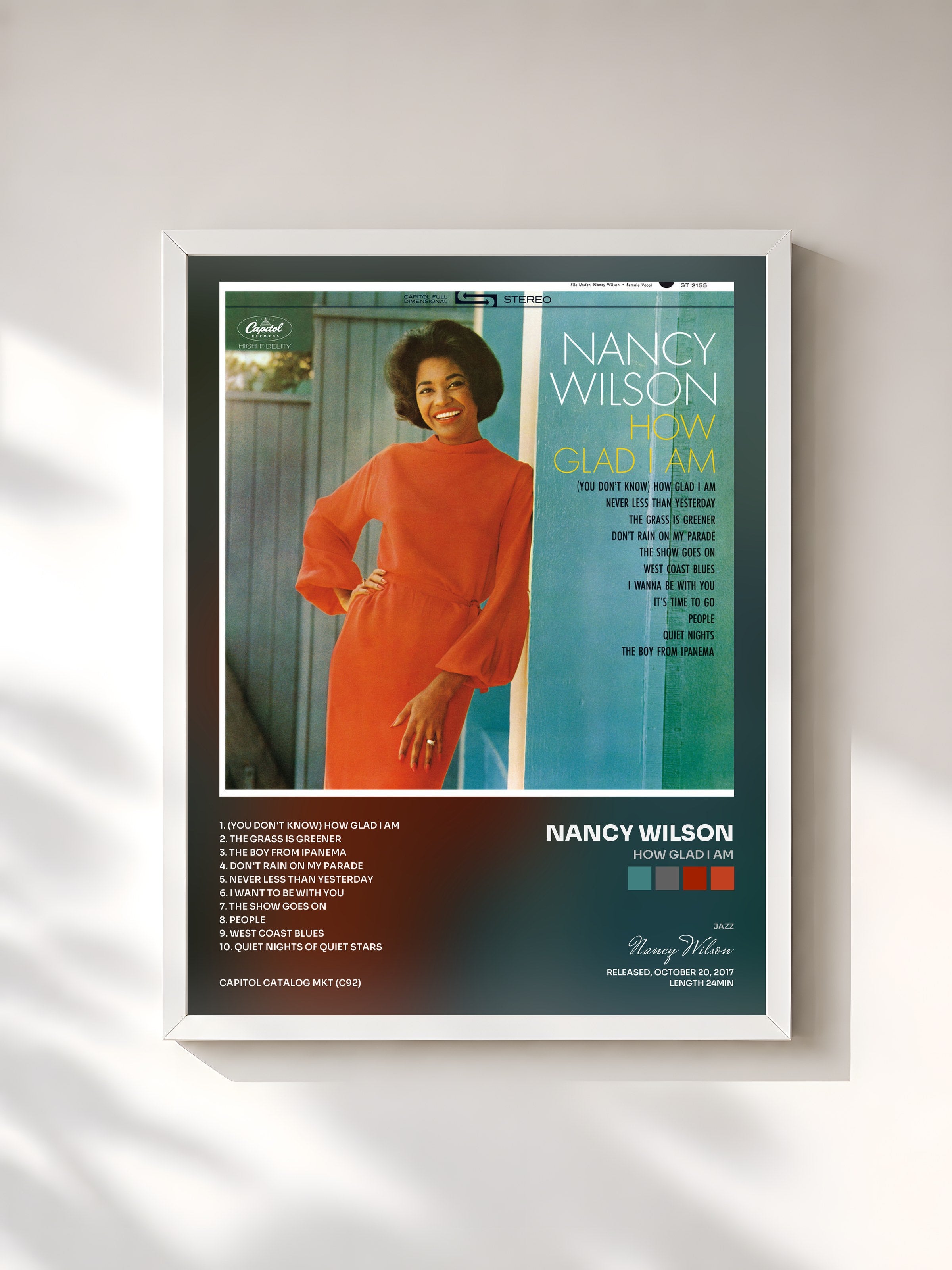 #blanc Tableau de l'album How Glad I Am de Nancy Wilson, cadre blanc, imprimé et encadré en France
