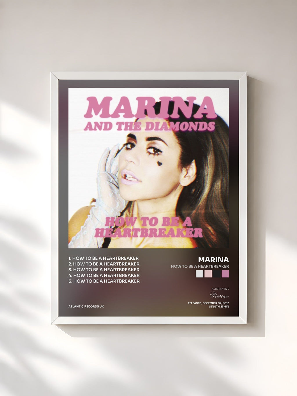 #blanc Tableau de l'album How to Be a Heartbreaker de Marina, cadre blanc, imprimé et encadré en France