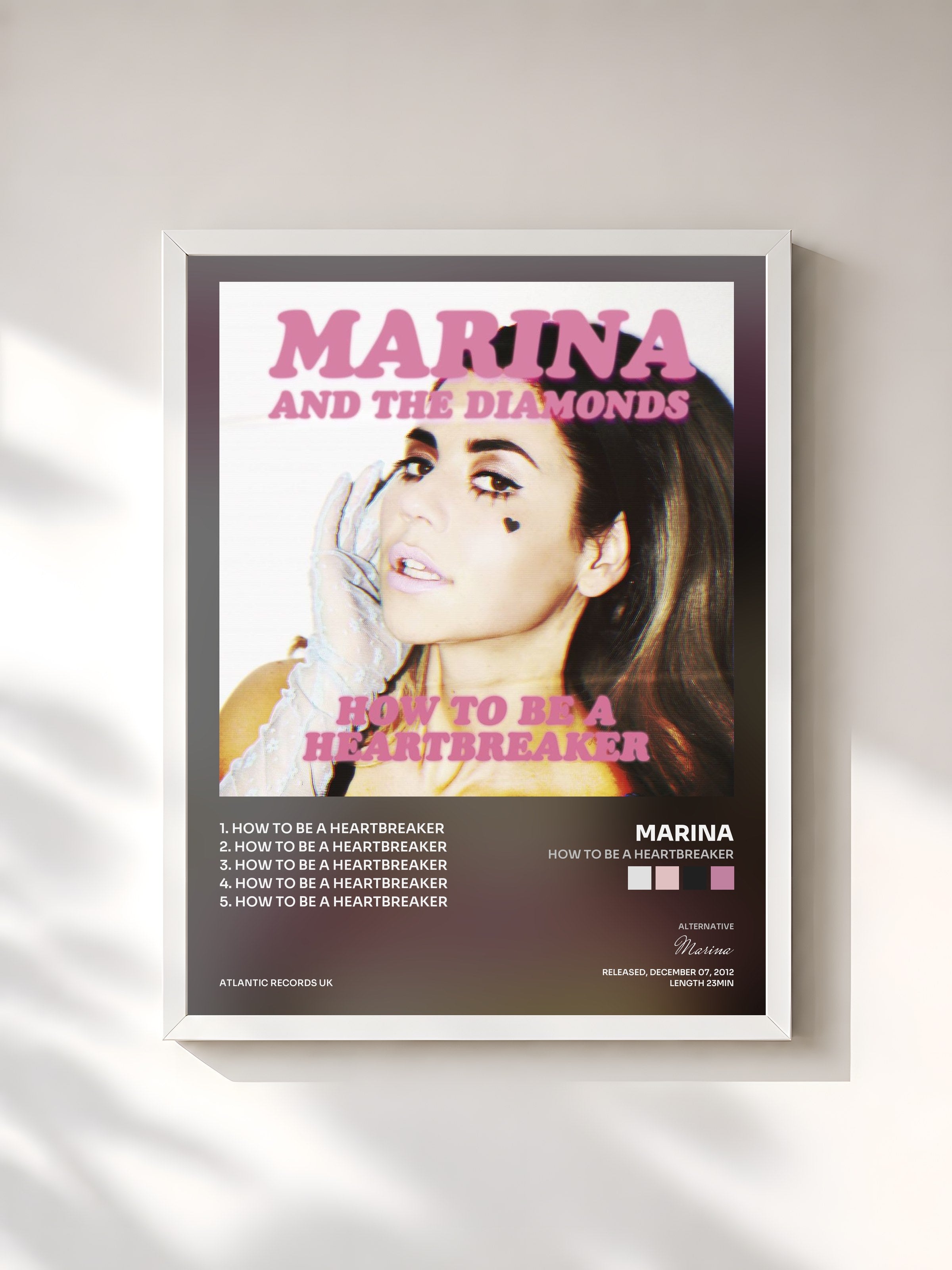 #blanc Tableau de l'album How to Be a Heartbreaker de Marina, cadre blanc, imprimé et encadré en France