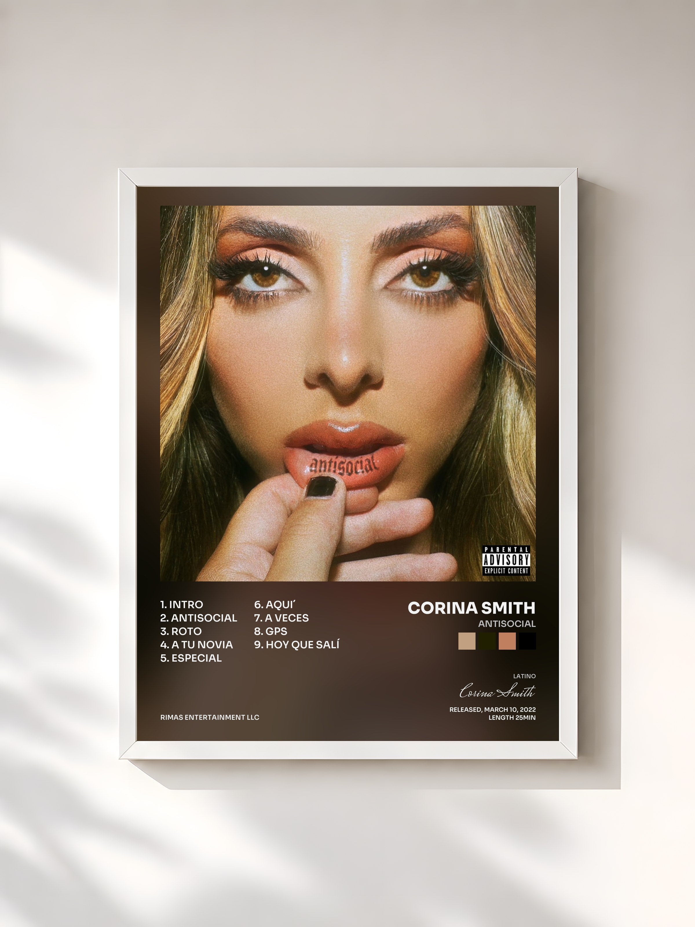 #blanc Tableau de l'album Antisocial de Corina Smith, cadre blanc, imprimé et encadré en France