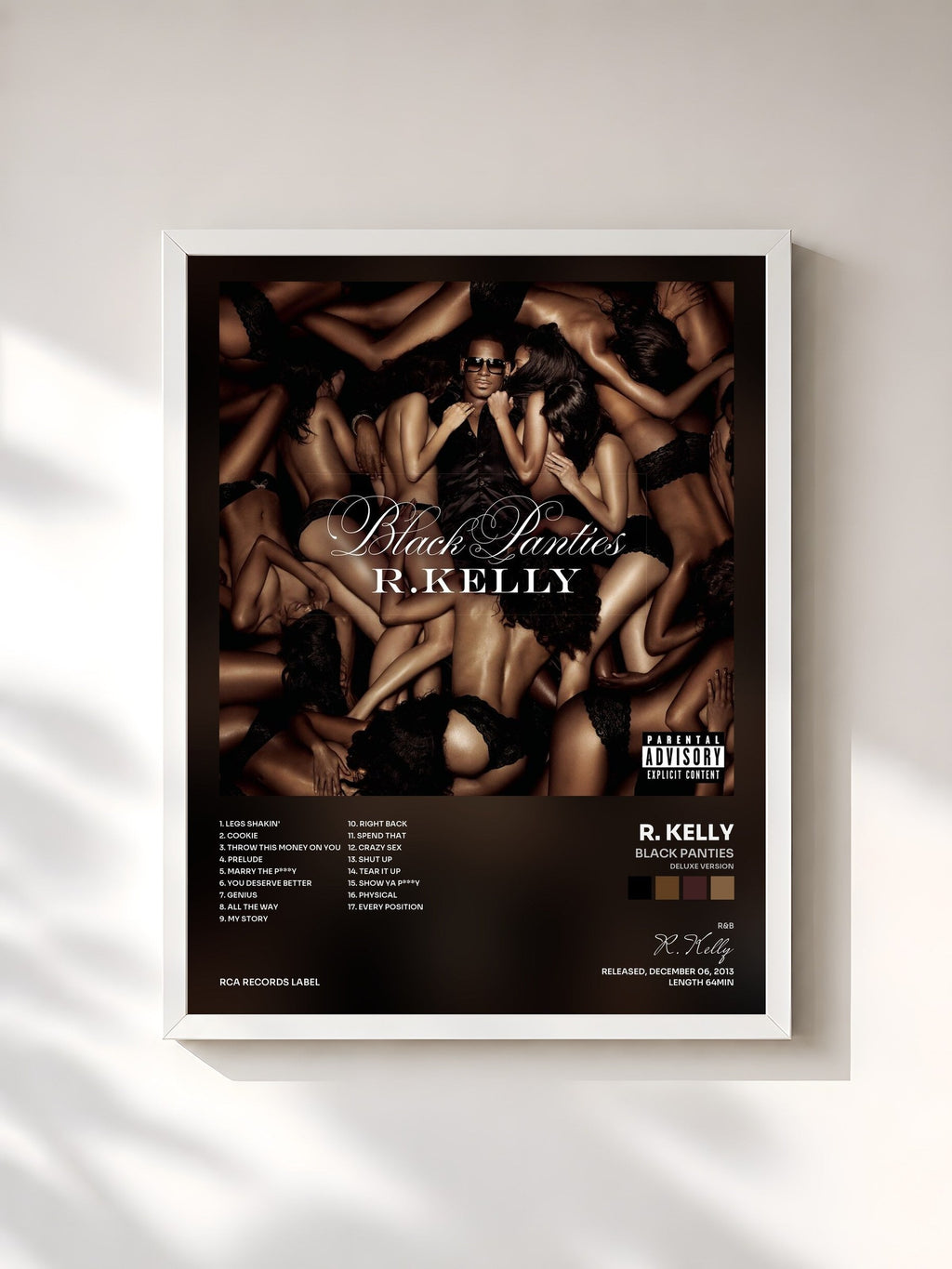 #blanc Black Panties (Deluxe Version) de R. Kelly en lámina enmarcada, marco blanco, impresa y enmarcada en Francia