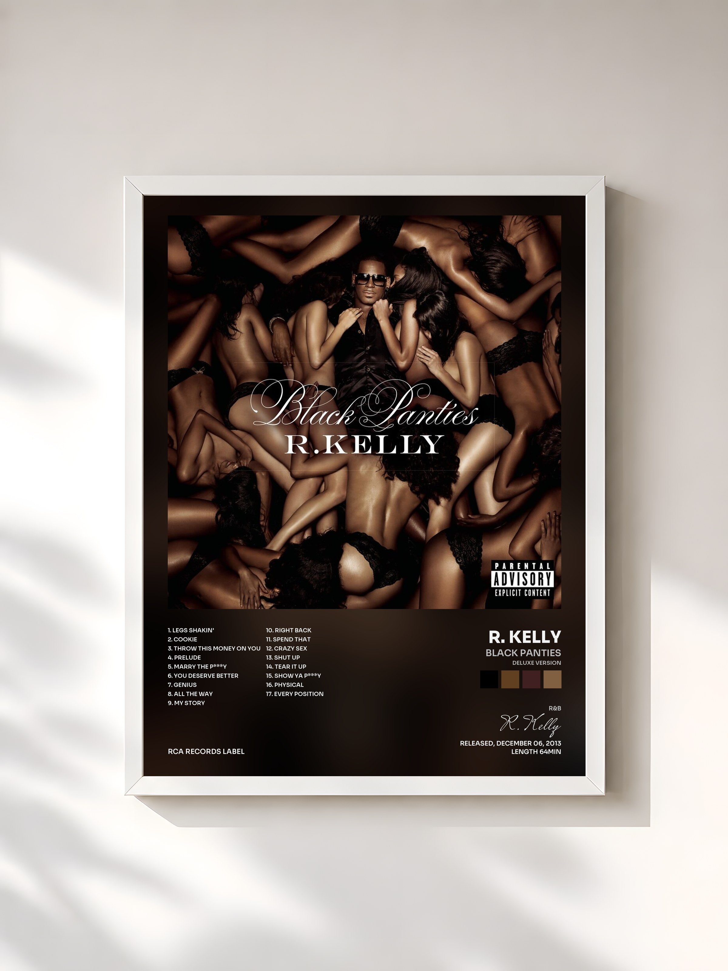#blanc Tableau de l'album Black Panties (Deluxe Version) de R. Kelly, cadre blanc, imprimé et encadré en France