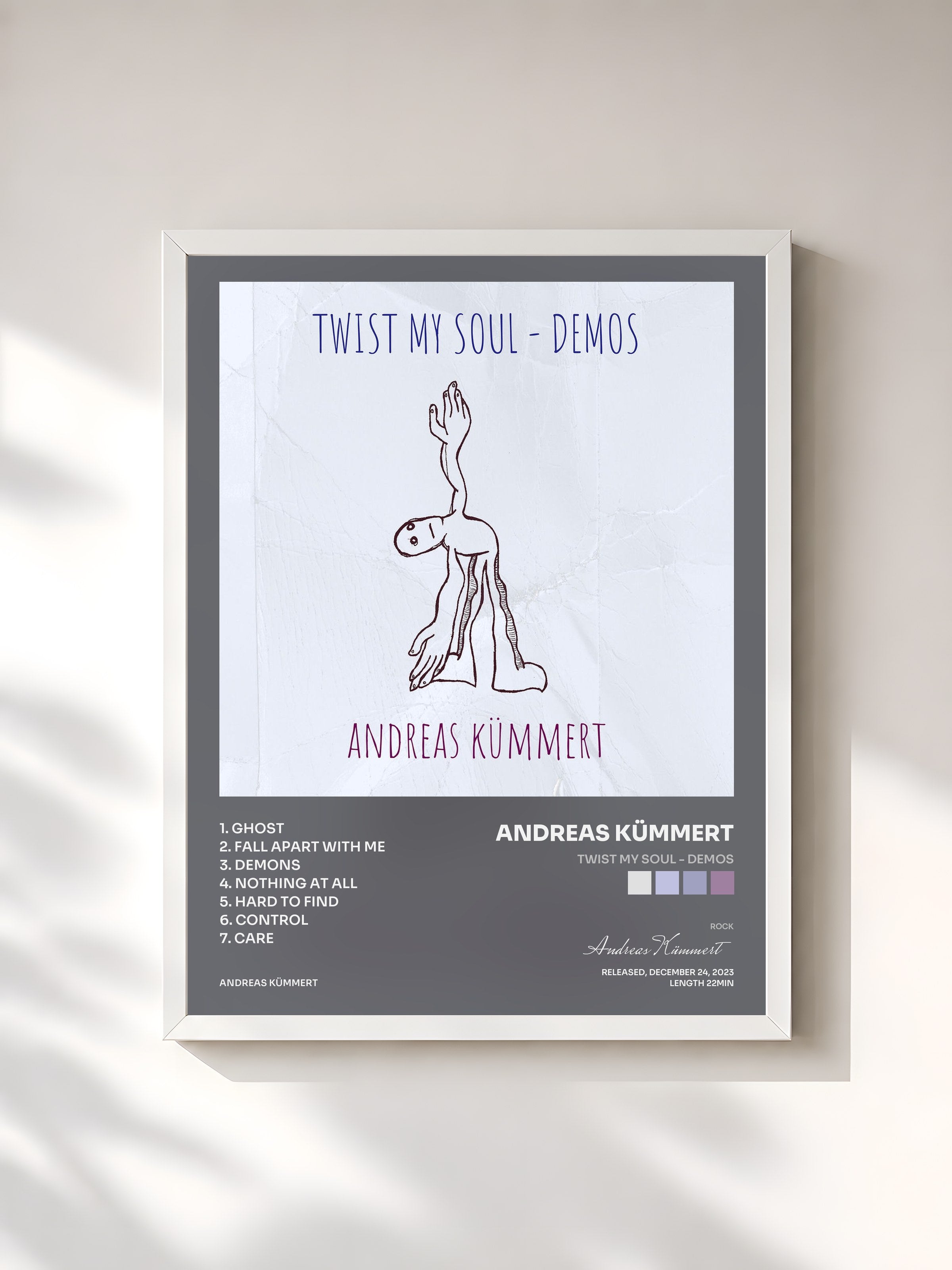 #blanc Tableau de l'album Twist My Soul - Demos de Andreas Kümmert, cadre blanc, imprimé et encadré en France