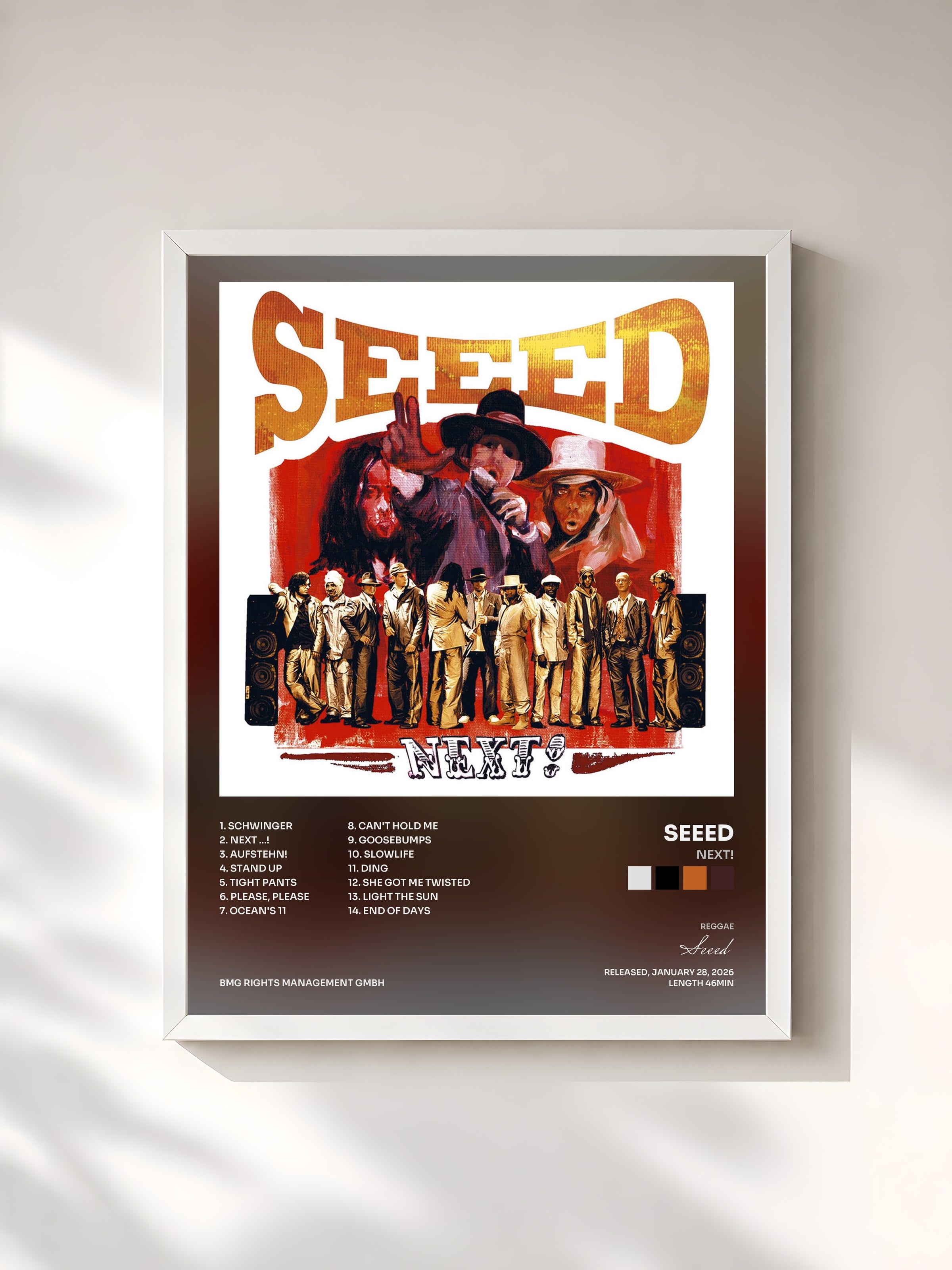 #blanc Tableau de l'album Next! de Seeed, cadre blanc, imprimé et encadré en France