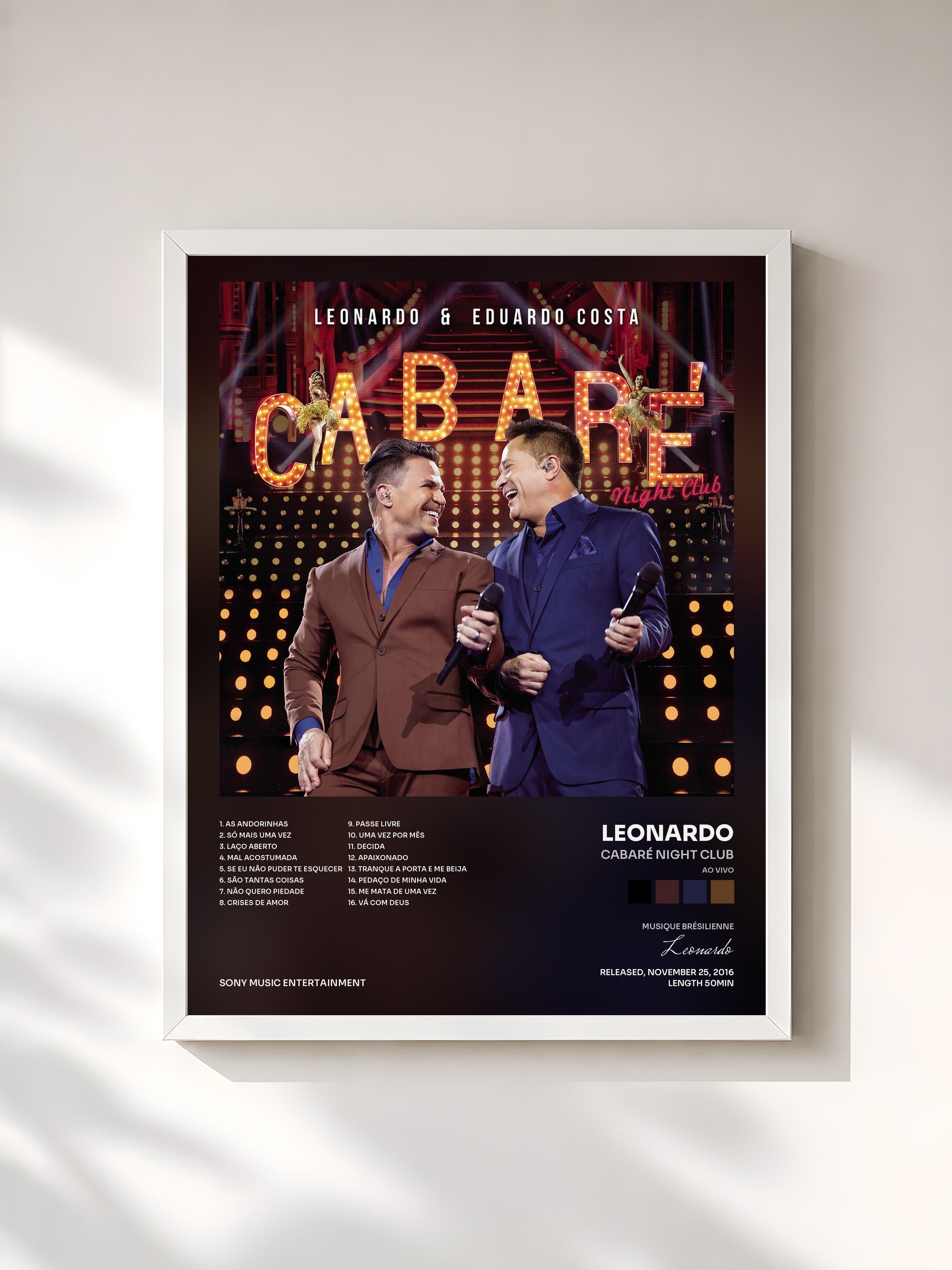 #blanc Tableau de l'album Cabaré Night Club (Ao Vivo) de Leonardo, cadre blanc, imprimé et encadré en France
