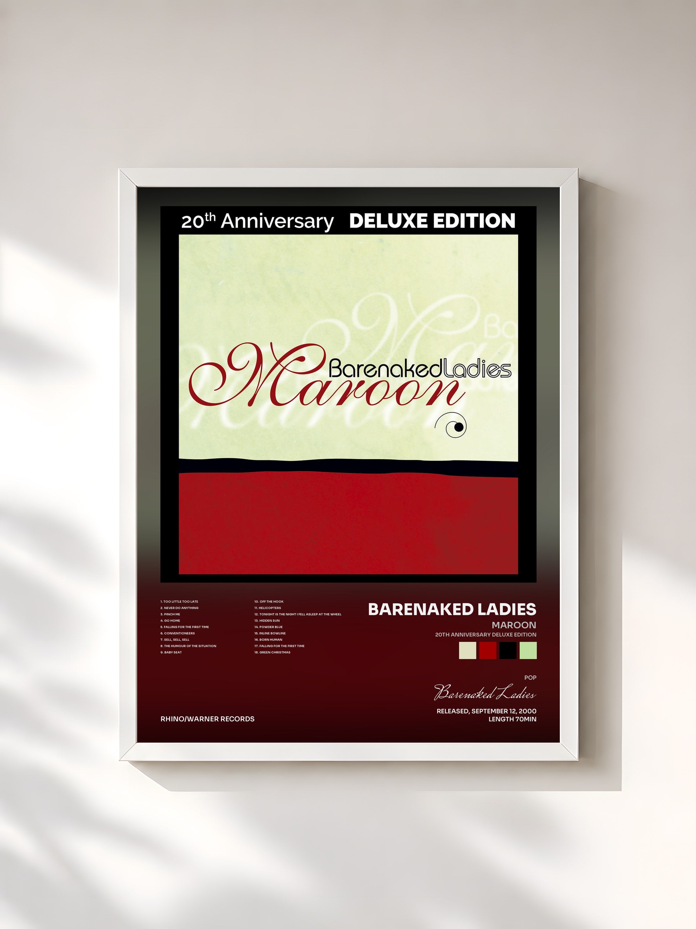 #blanc Tableau de l'album Maroon (20th Anniversary Deluxe Edition) de Barenaked Ladies, cadre blanc, imprimé et encadré en France