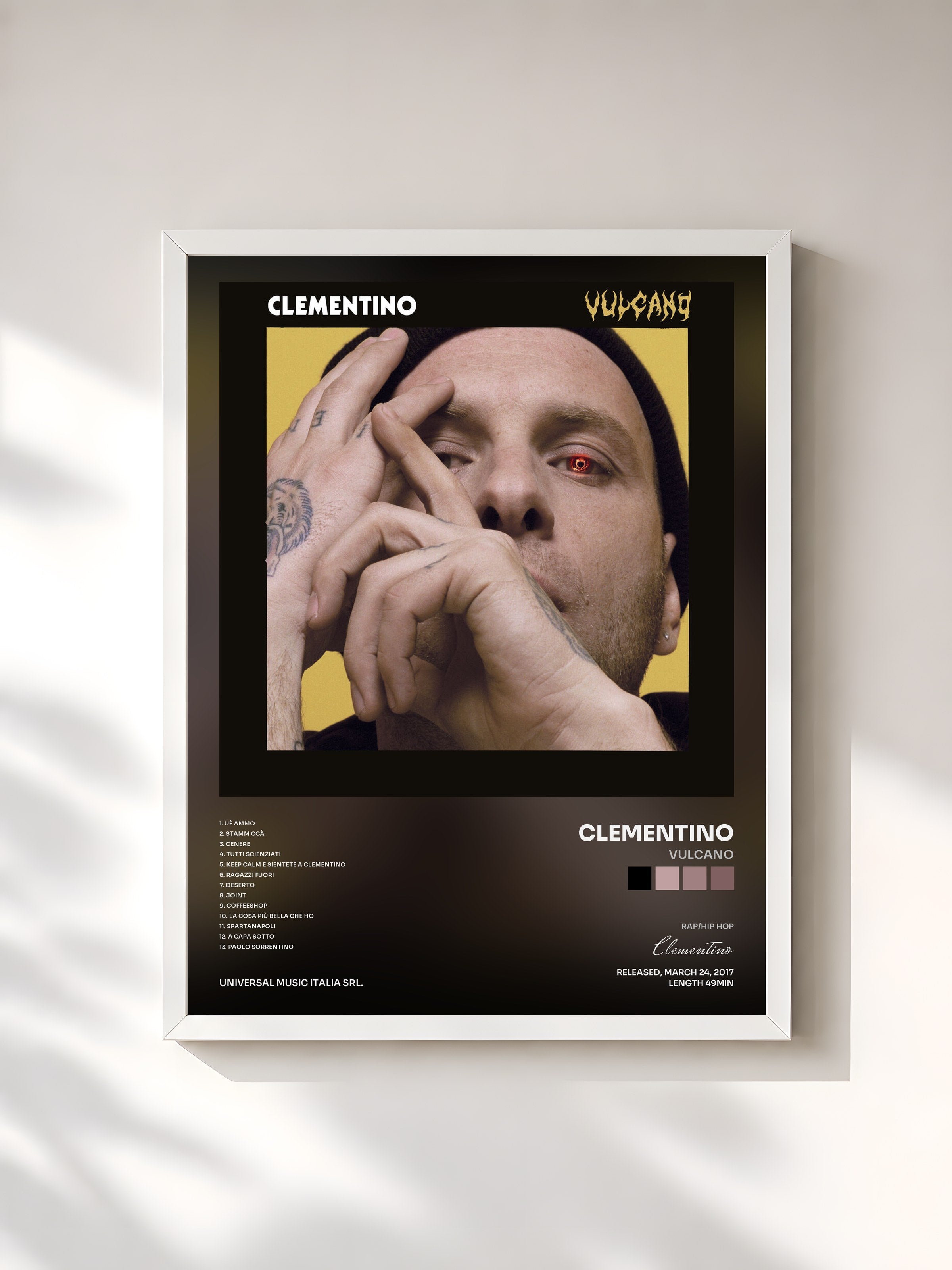 #blanc Tableau de l'album Vulcano de Clementino, cadre blanc, imprimé et encadré en France