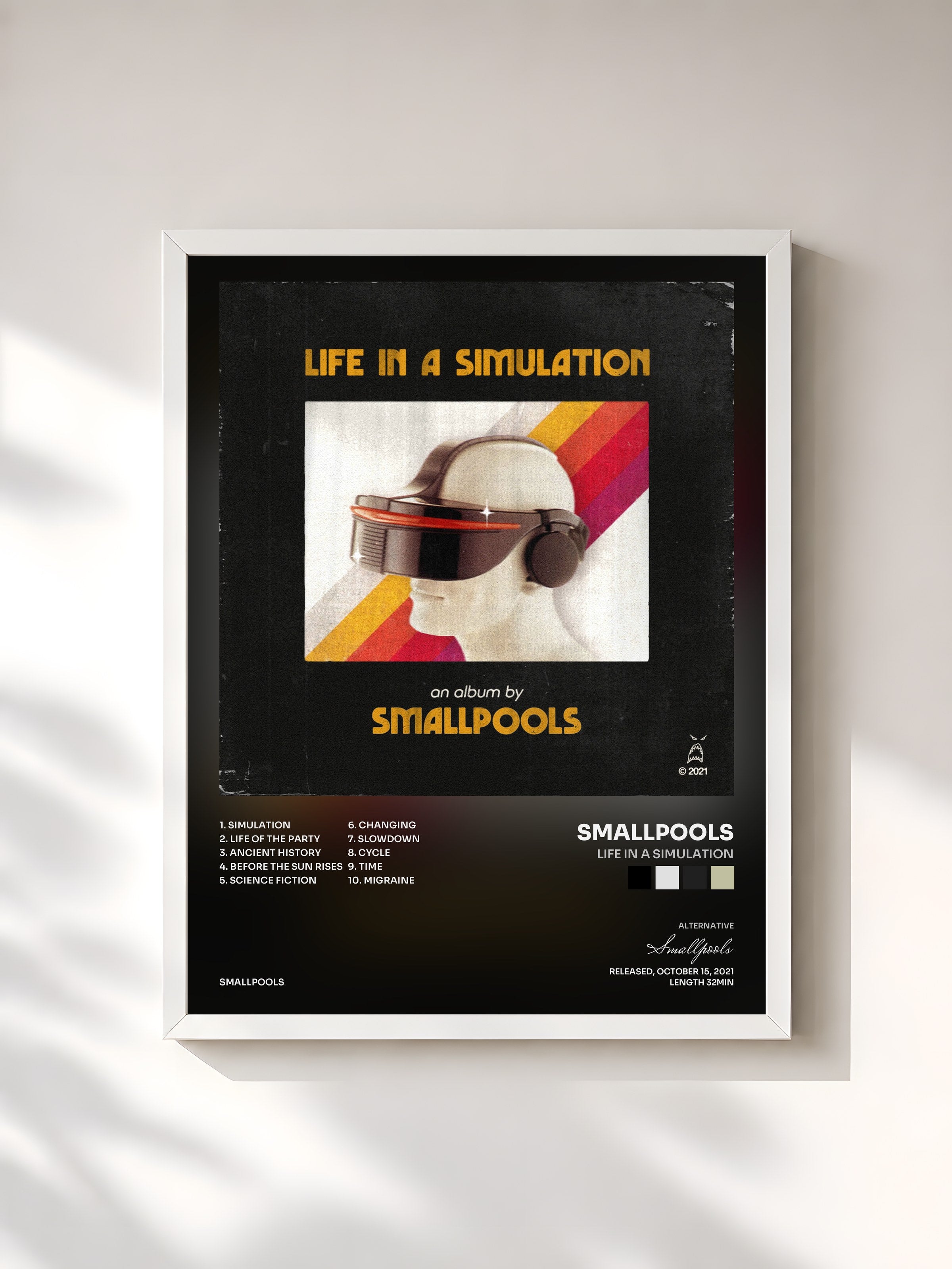 #blanc Tableau de l'album LIFE IN A SIMULATION de Smallpools, cadre blanc, imprimé et encadré en France
