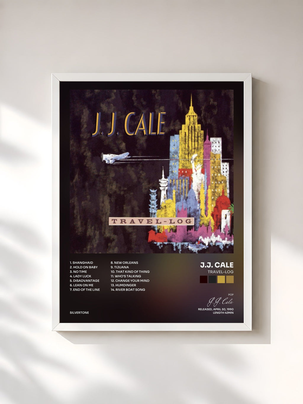 #blanc Travel-Log by J.J. Cale as a framed art print, white frame, printed and framed in France