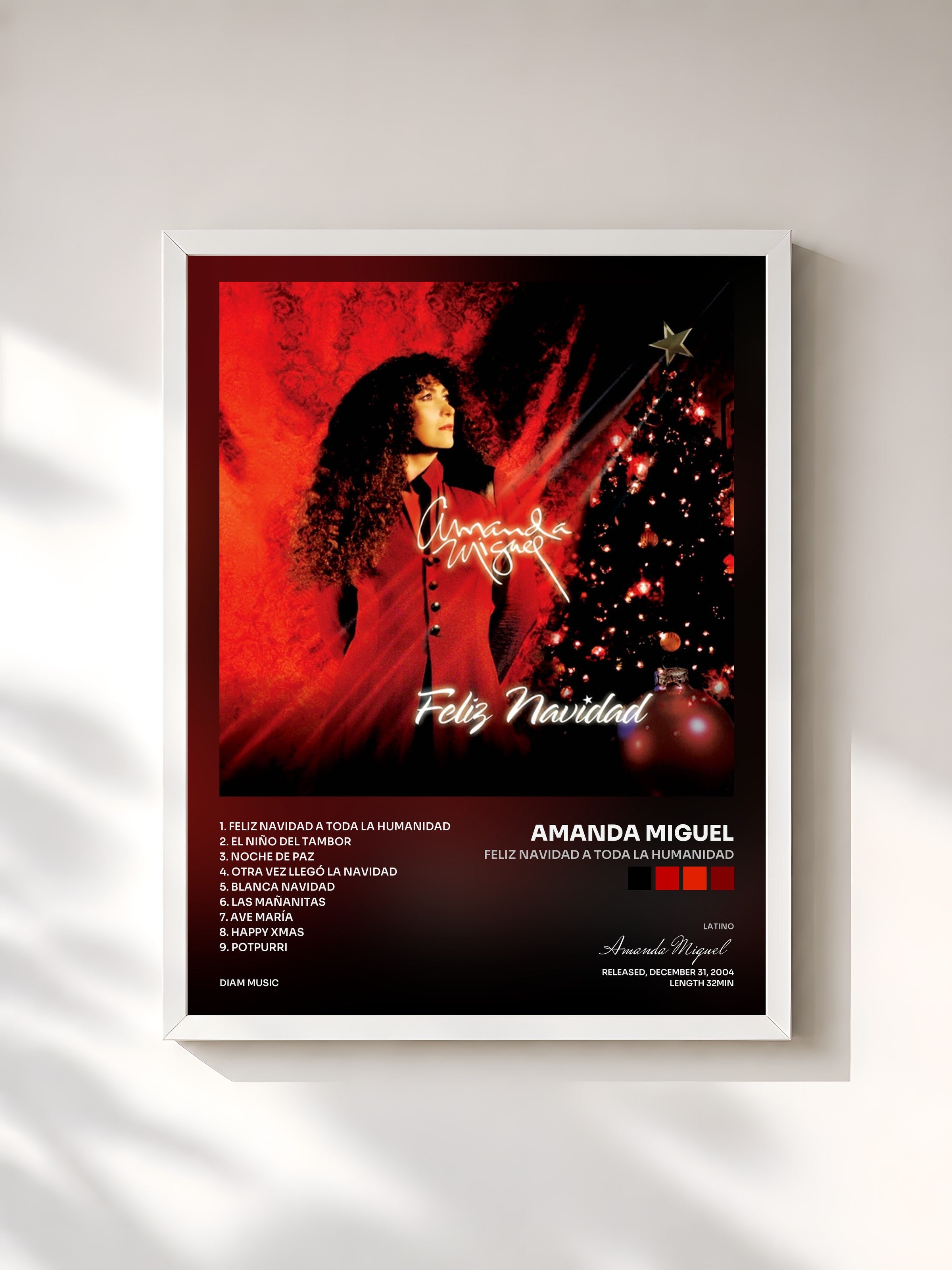 #blanc Tableau de l'album Feliz Navidad A Toda La Humanidad de Amanda Miguel, cadre blanc, imprimé et encadré en France