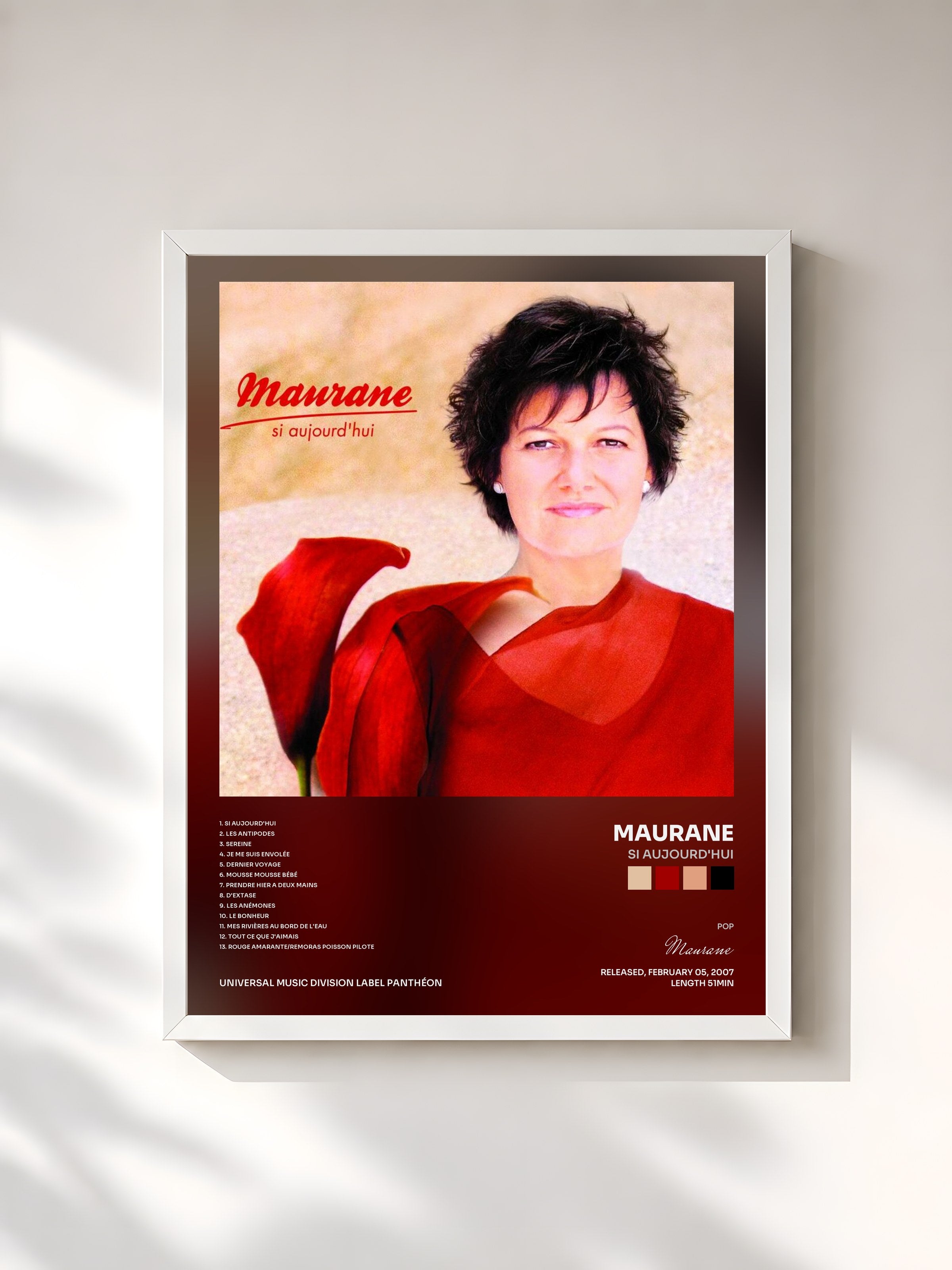#blanc Tableau de l'album Si Aujourd'hui de Maurane, cadre blanc, imprimé et encadré en France