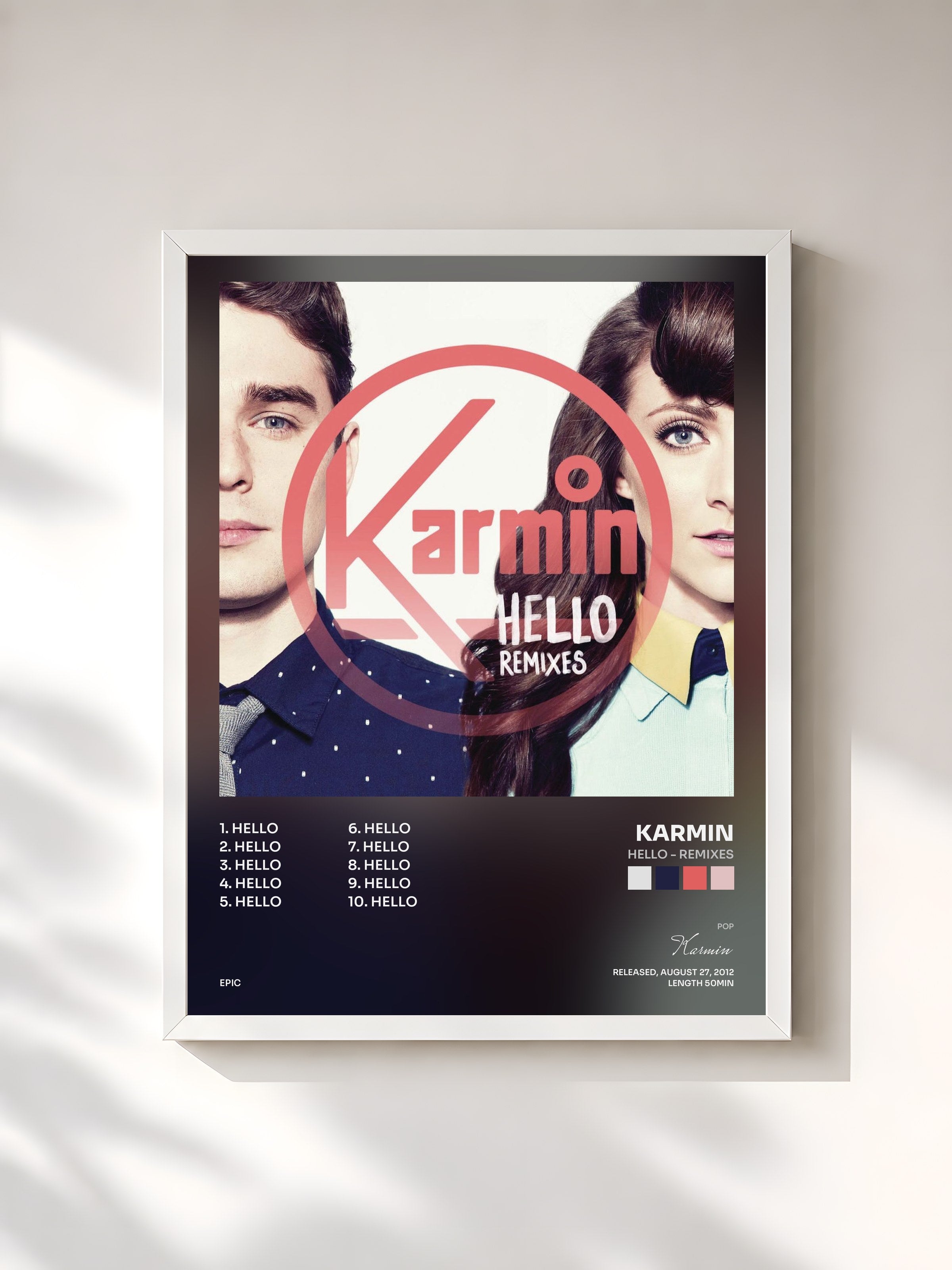 #blanc Tableau de l'album Hello - Remixes de Karmin, cadre blanc, imprimé et encadré en France