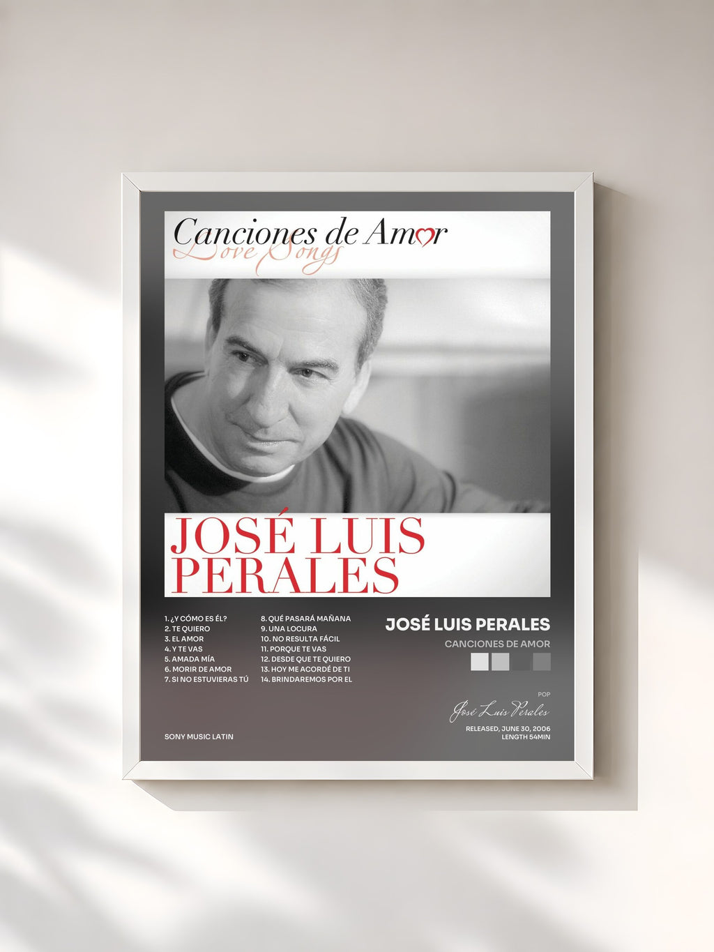 #blanc Canciones De Amor by José Luis Perales as a framed art print, white frame, printed and framed in France