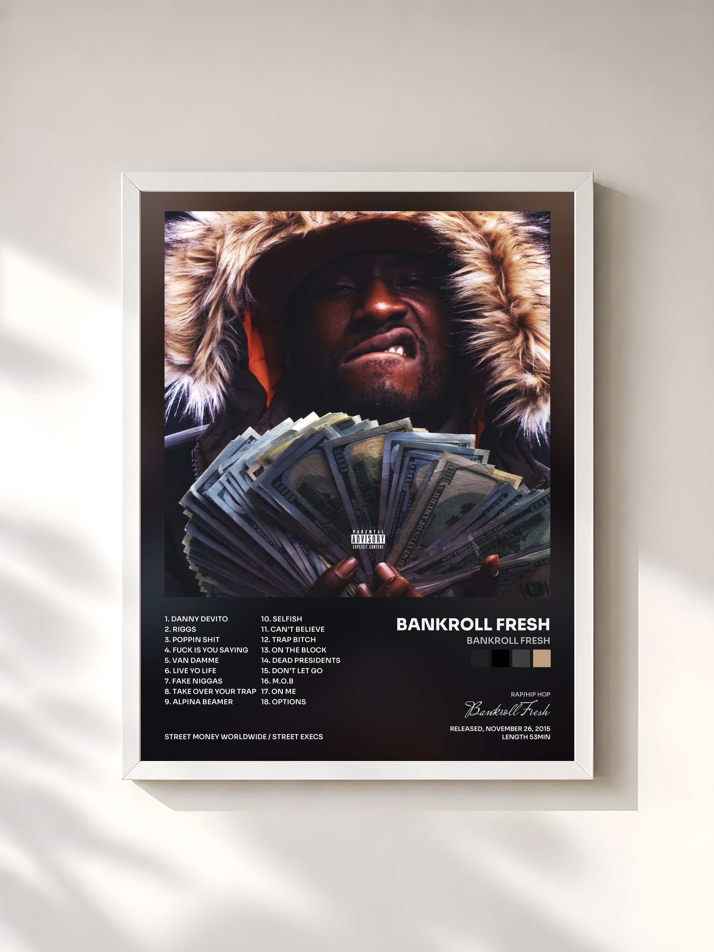 #blanc Tableau de l'album Bankroll Fresh de Bankroll Fresh, cadre blanc, imprimé et encadré en France