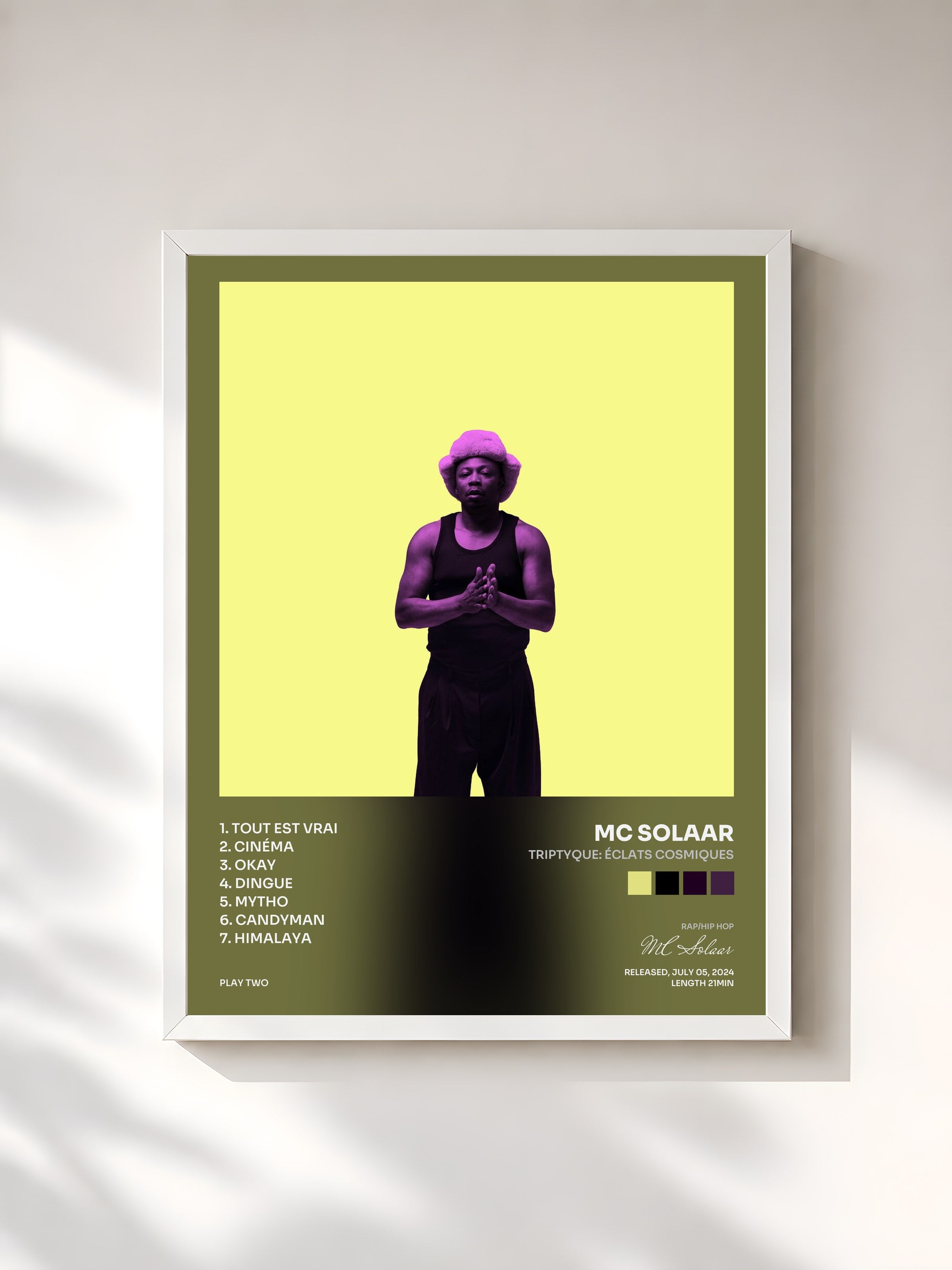 #blanc Tableau de l'album Triptyque: Éclats cosmiques de MC Solaar, cadre blanc, imprimé et encadré en France