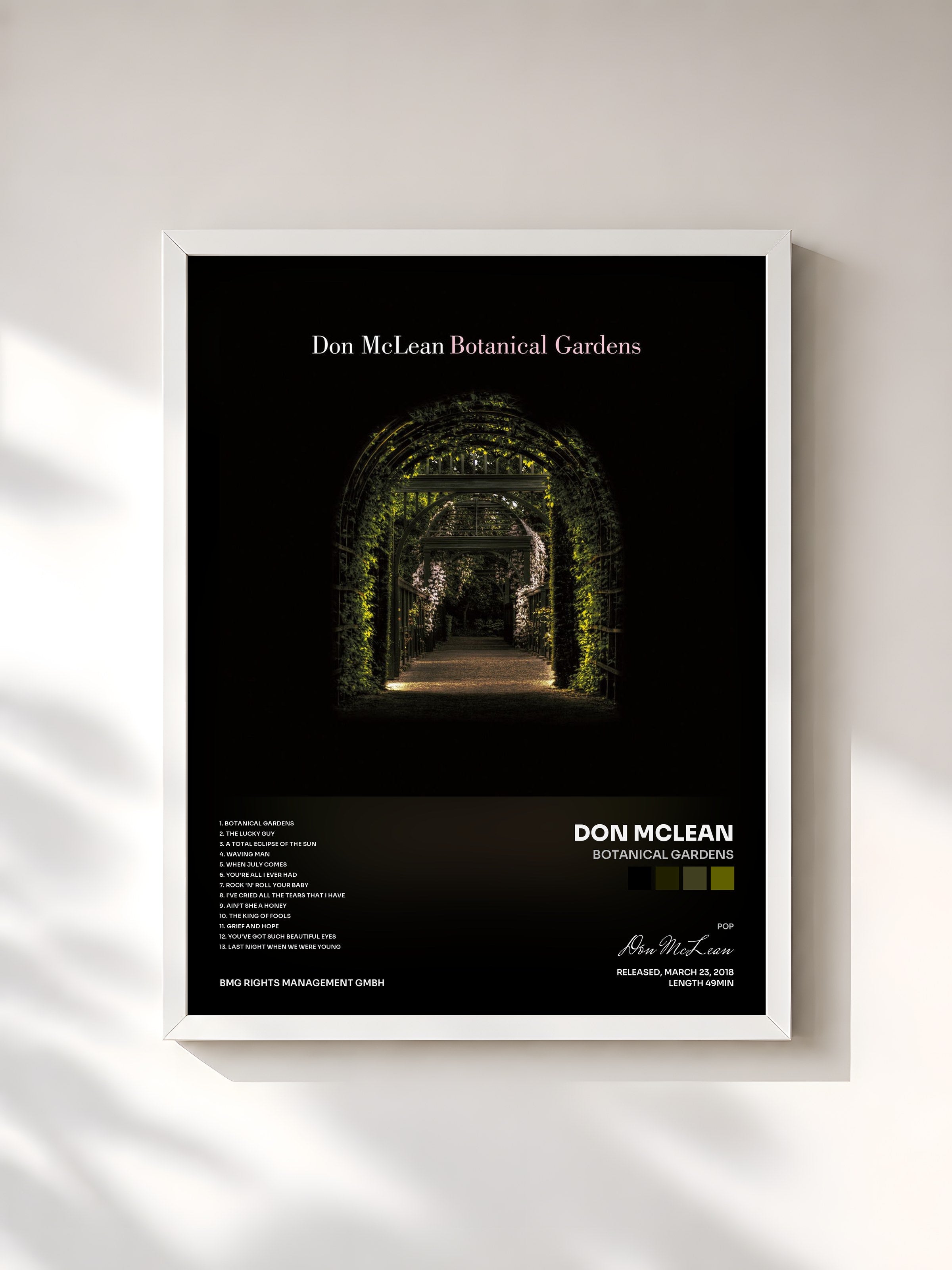 #blanc Tableau de l'album Botanical Gardens de Don McLean, cadre blanc, imprimé et encadré en France