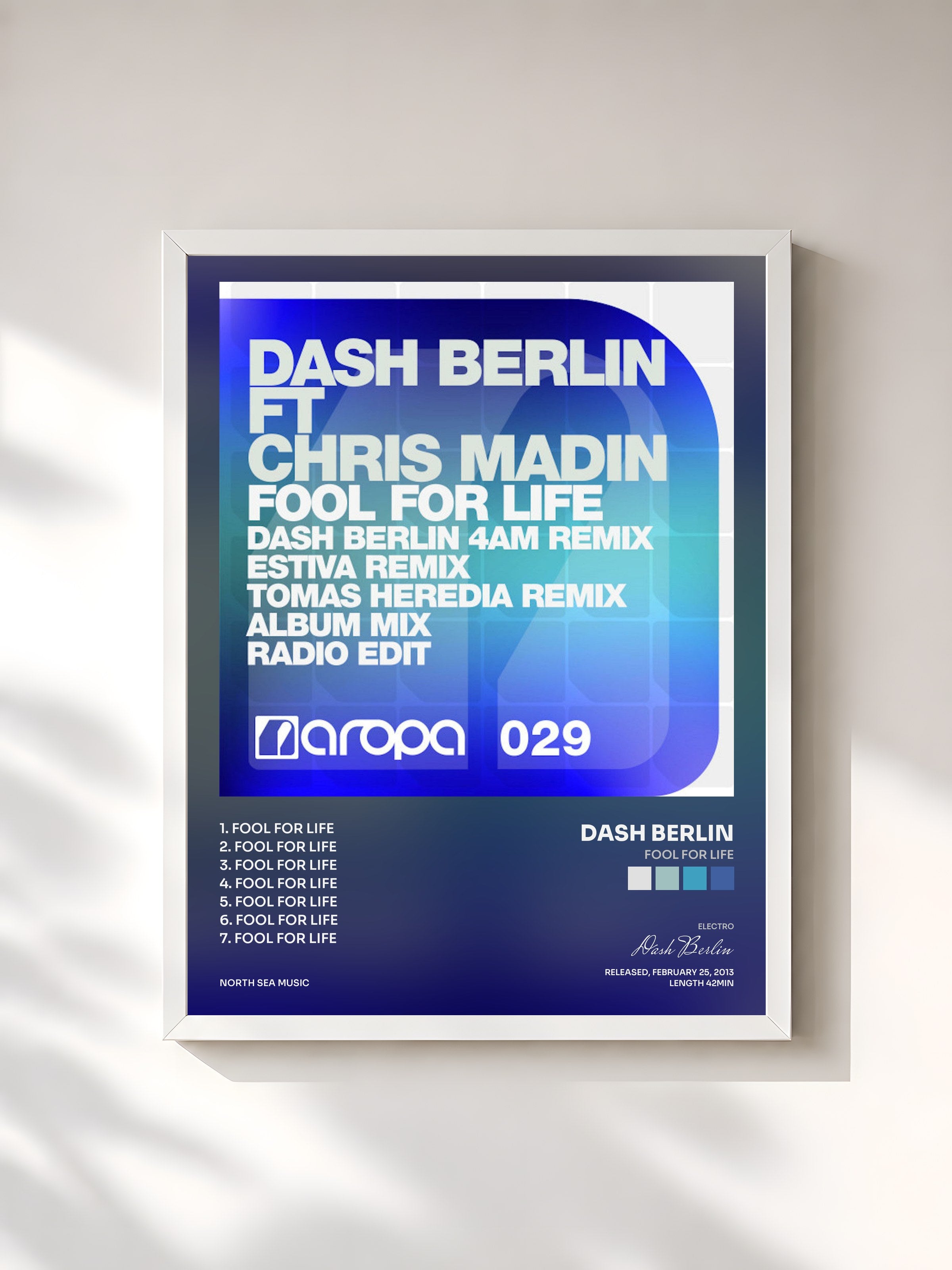#blanc Tableau de l'album Fool For Life de Dash Berlin, cadre blanc, imprimé et encadré en France